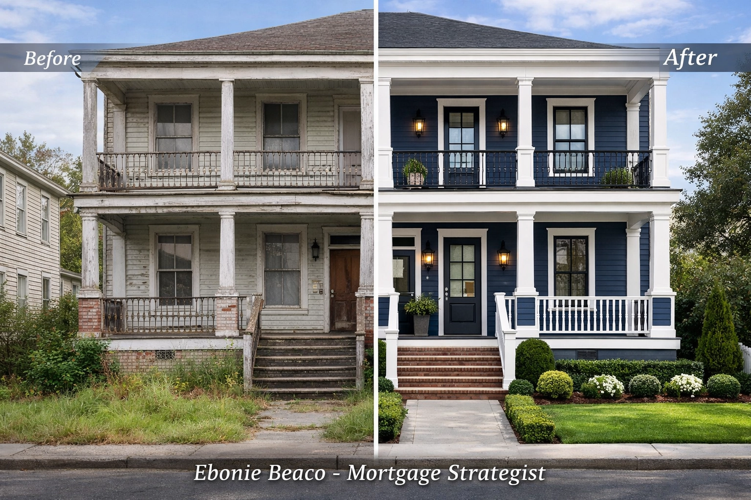 Before and after renovation of a Savannah duplex showcasing successful BRRRR and Georgia rental property financing.