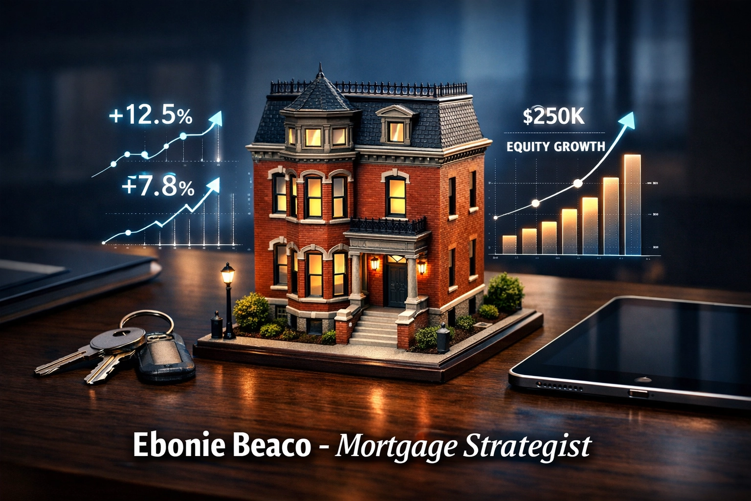 Financial data and a St. Louis property model illustrating real estate investment growth and bridge loan equity.