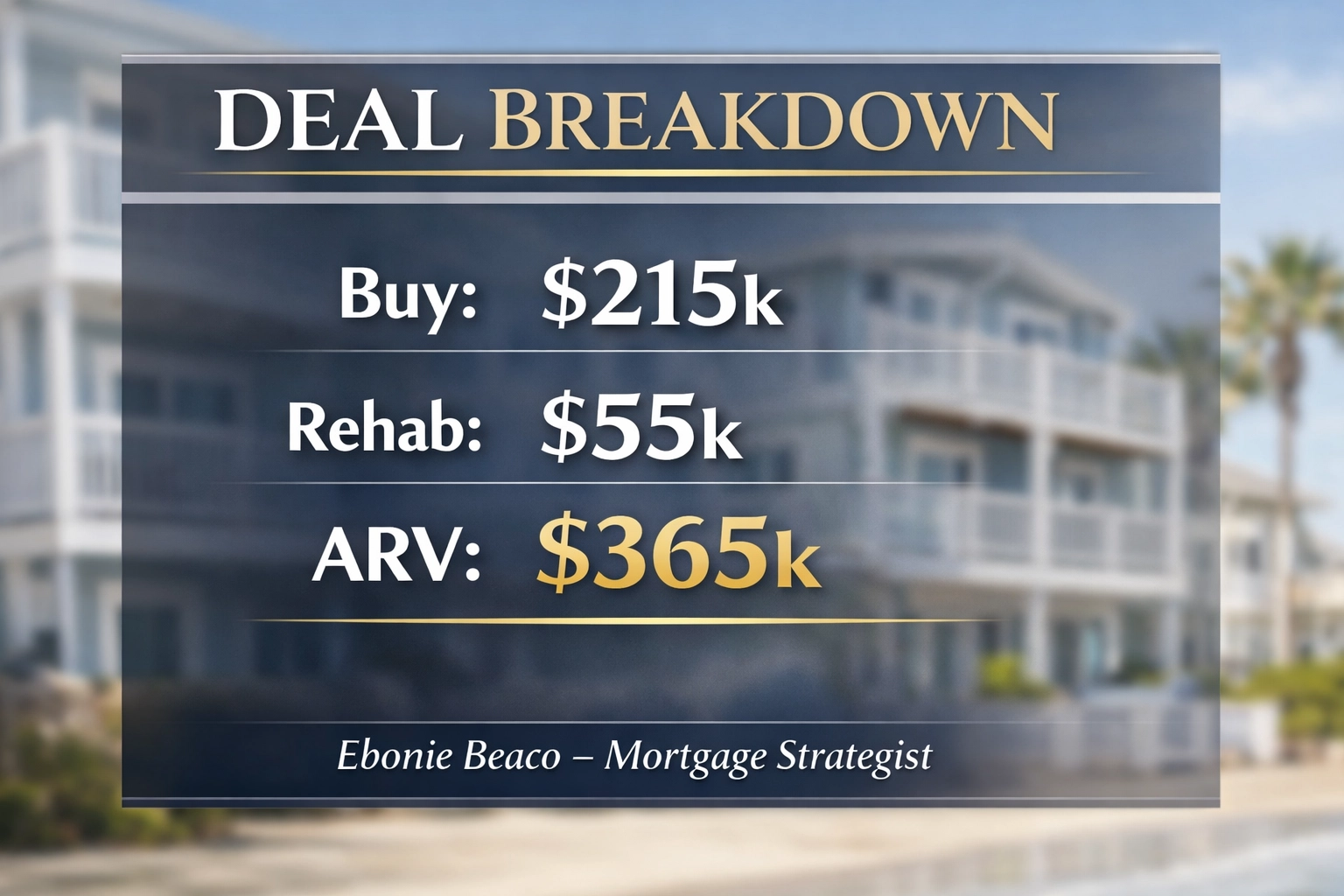 BRRRR deal analysis for a Norfolk duplex showing acquisition costs and rental property loan figures.