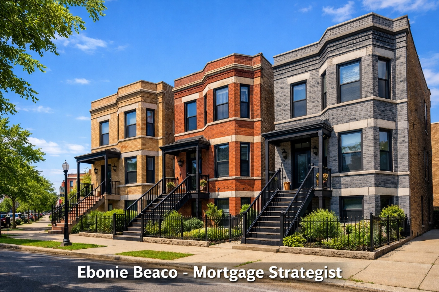 A row of renovated Chicago multi-family buildings illustrating a successful real estate portfolio scale.