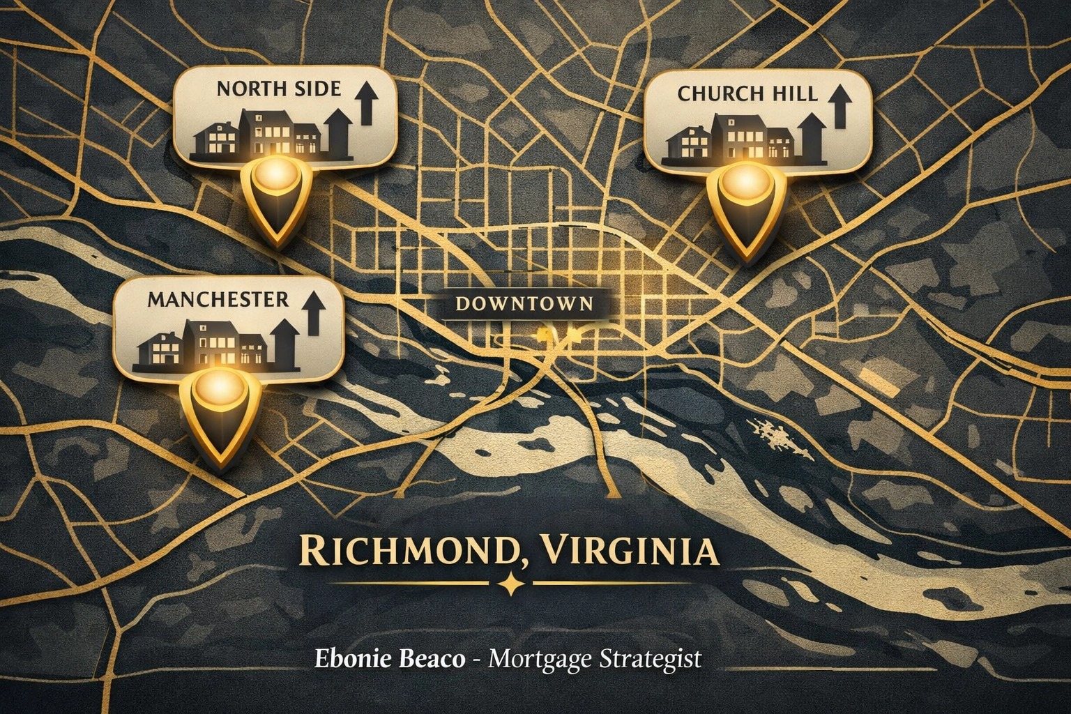 Investment map of Richmond VA showing high growth rental neighborhoods like Manchester and Church Hill.