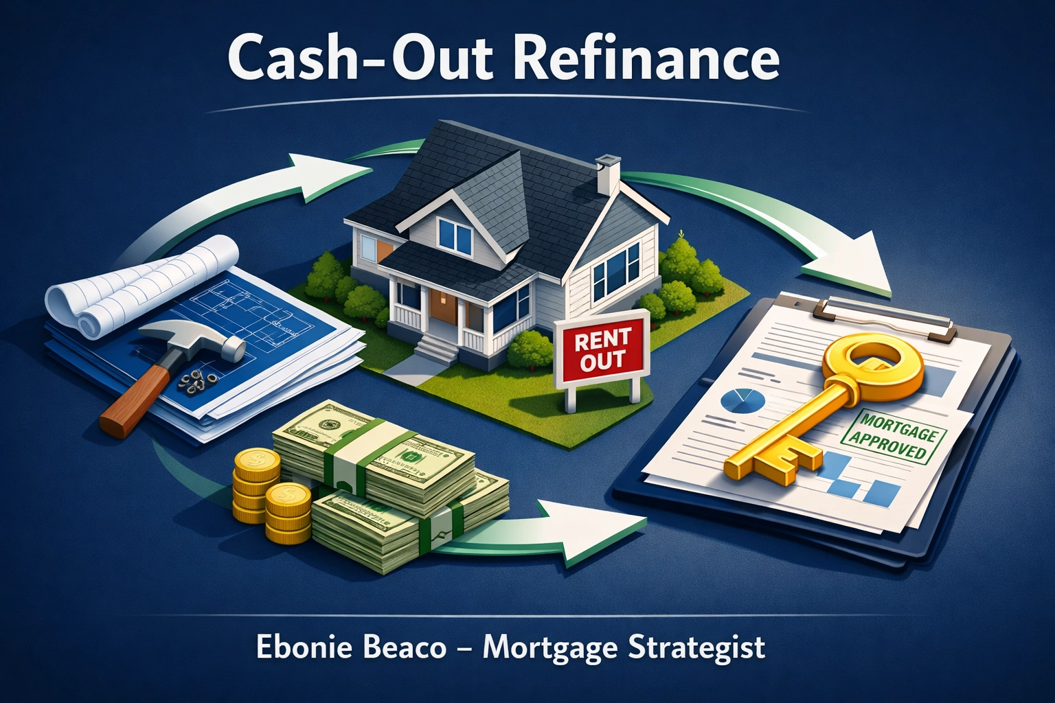 Illustration of the real estate cash-out refinance process for Kentucky rental property investors.