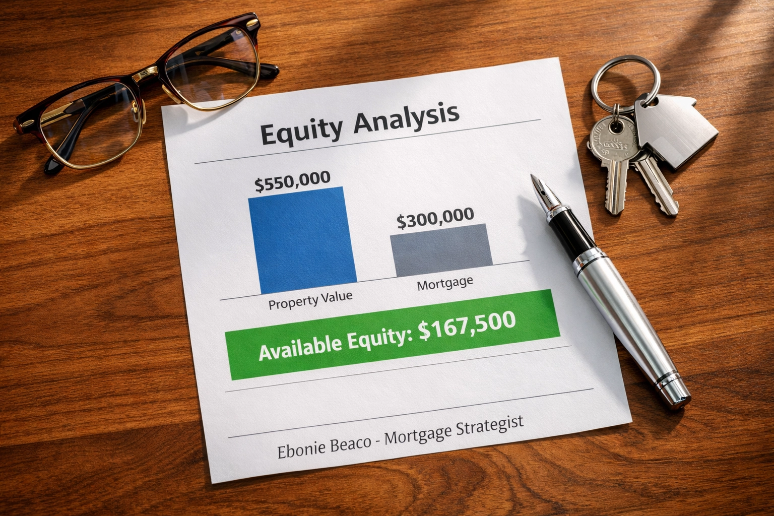 Home equity analysis document showing available funds for a Florida HELOC calculation.