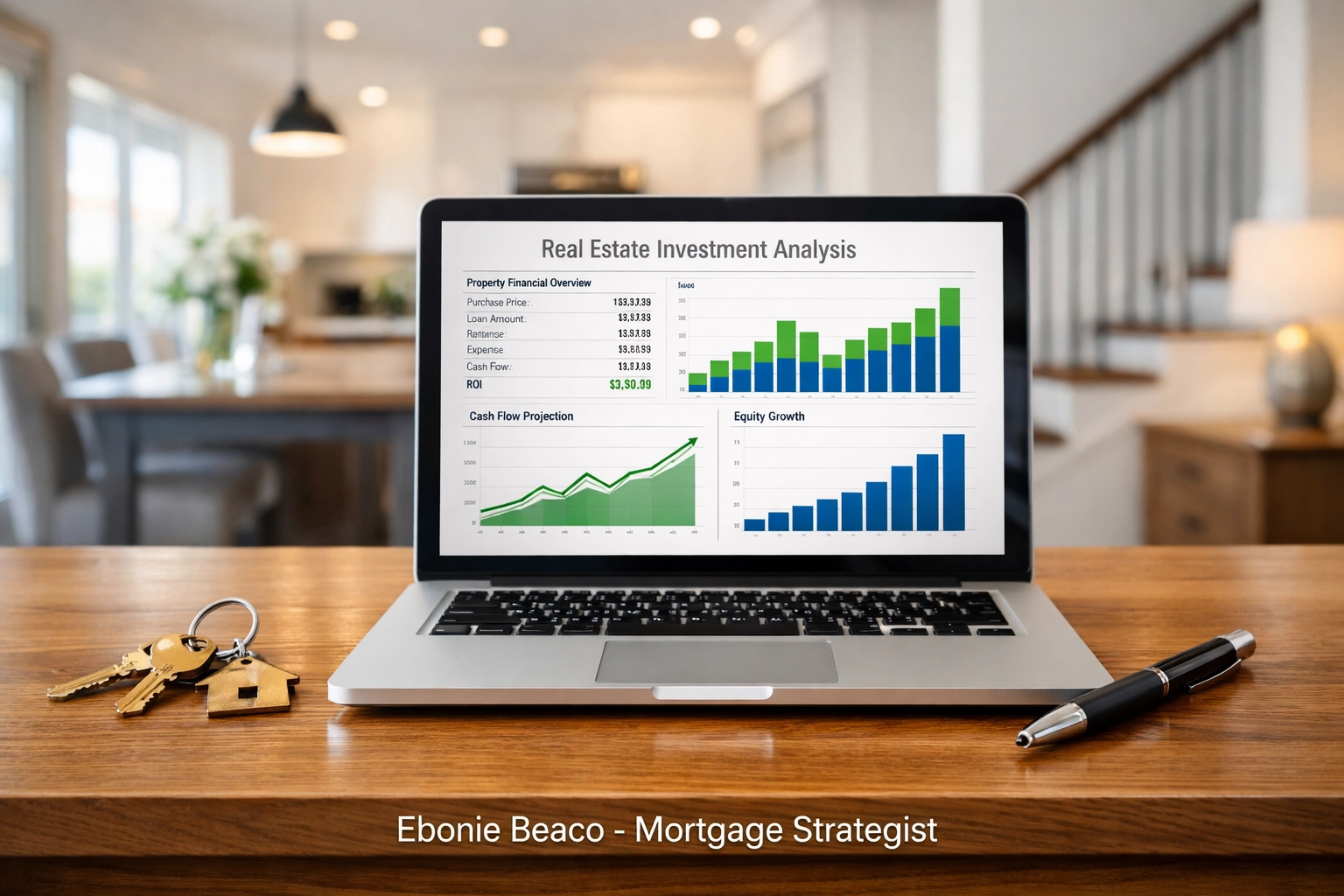 Financial analysis spreadsheet and house keys representing a profitable Atlanta real estate investment deal.