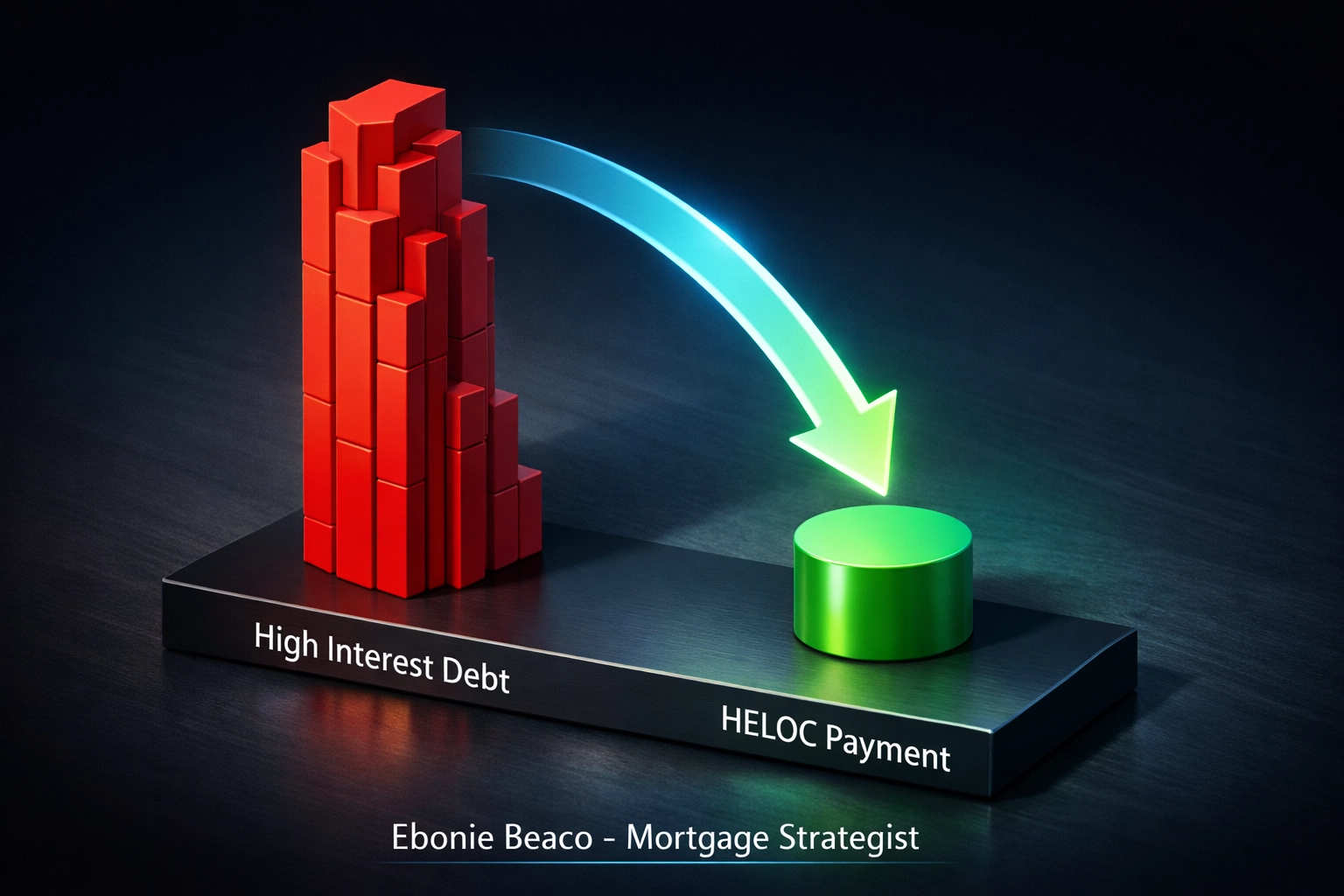 Financial graphic showing lower HELOC monthly payments compared to high-interest credit card debt.