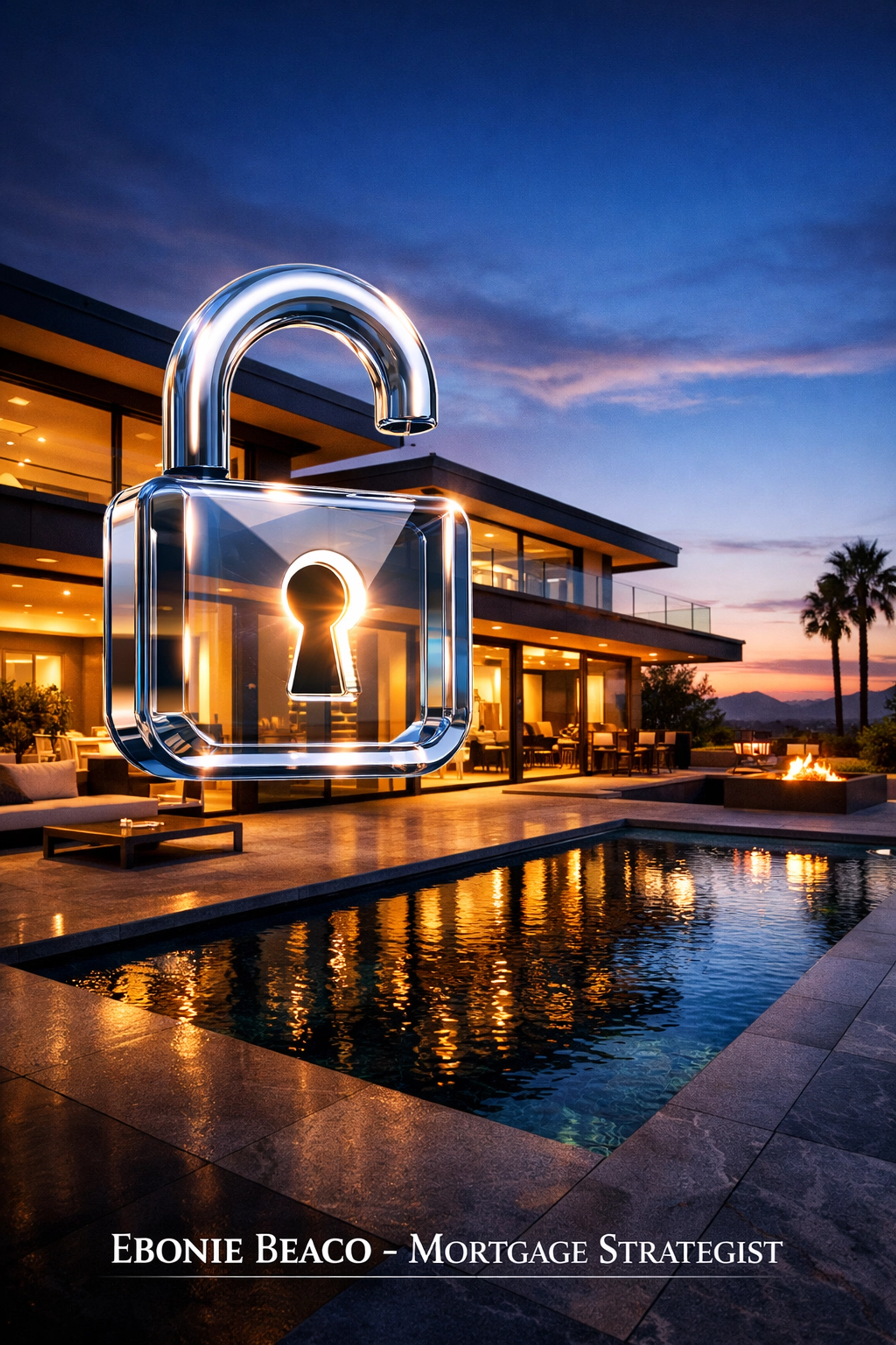 Modern California home with a digital unlocked icon representing fast access to home equity via a HELOC.