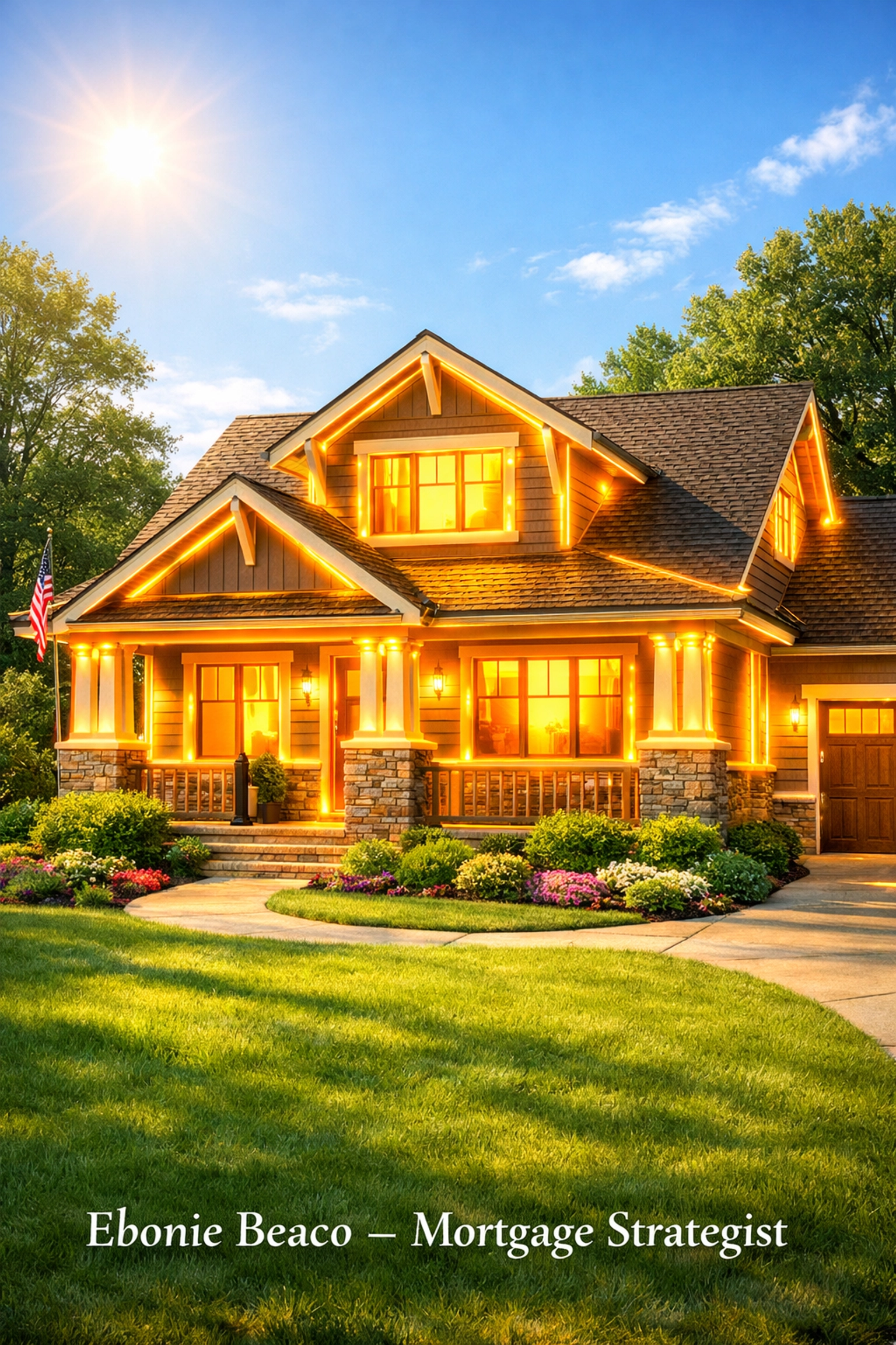 A craftsman-style home glowing from within to symbolize available home equity for a HELOC loan.