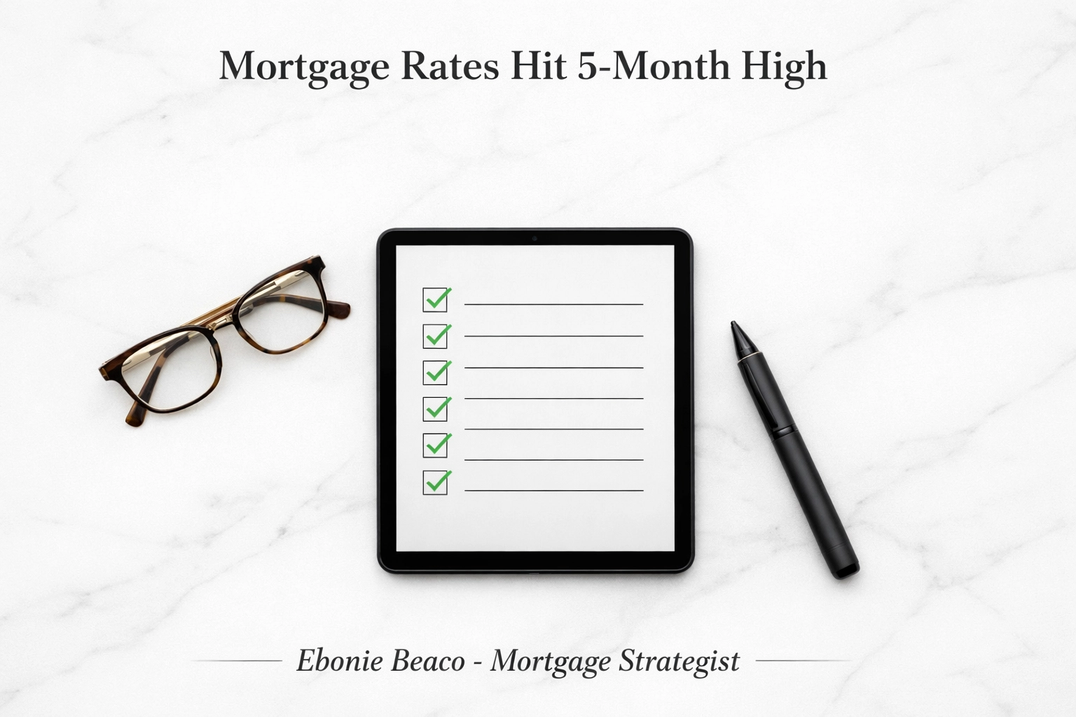 Digital checklist on a tablet for evaluating mortgage options and property investment strategies.