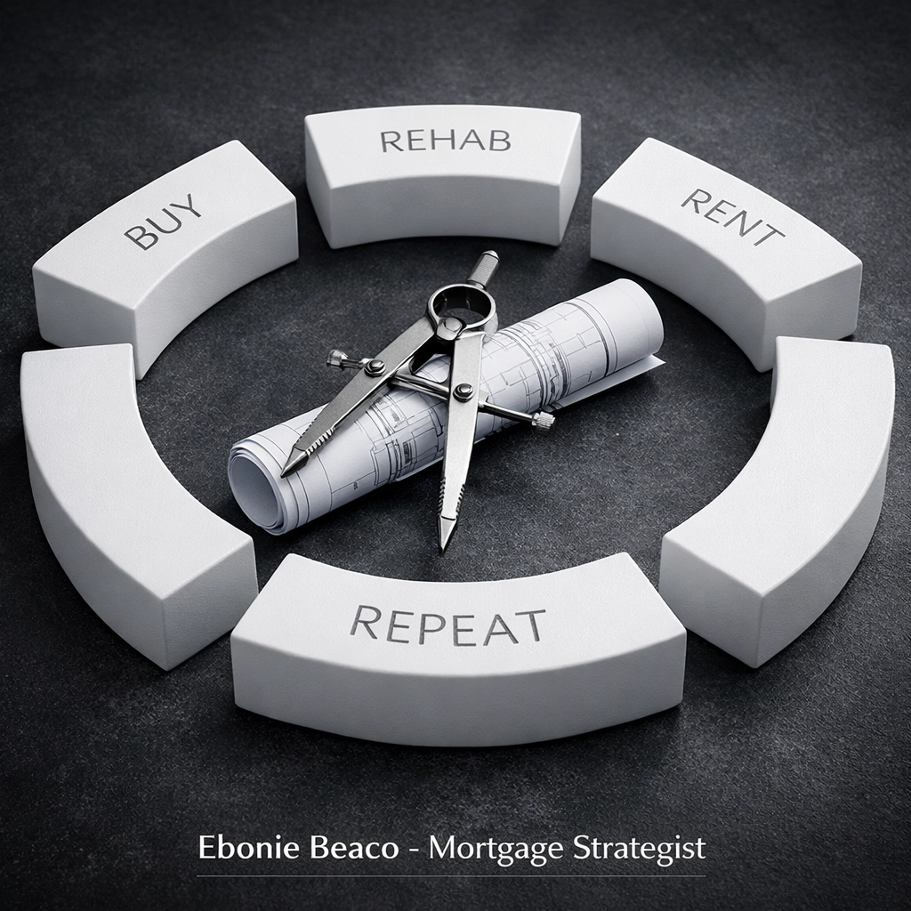 BRRRR investment strategy flowchart showing the buy, rehab, rent, refinance, and repeat cycle.