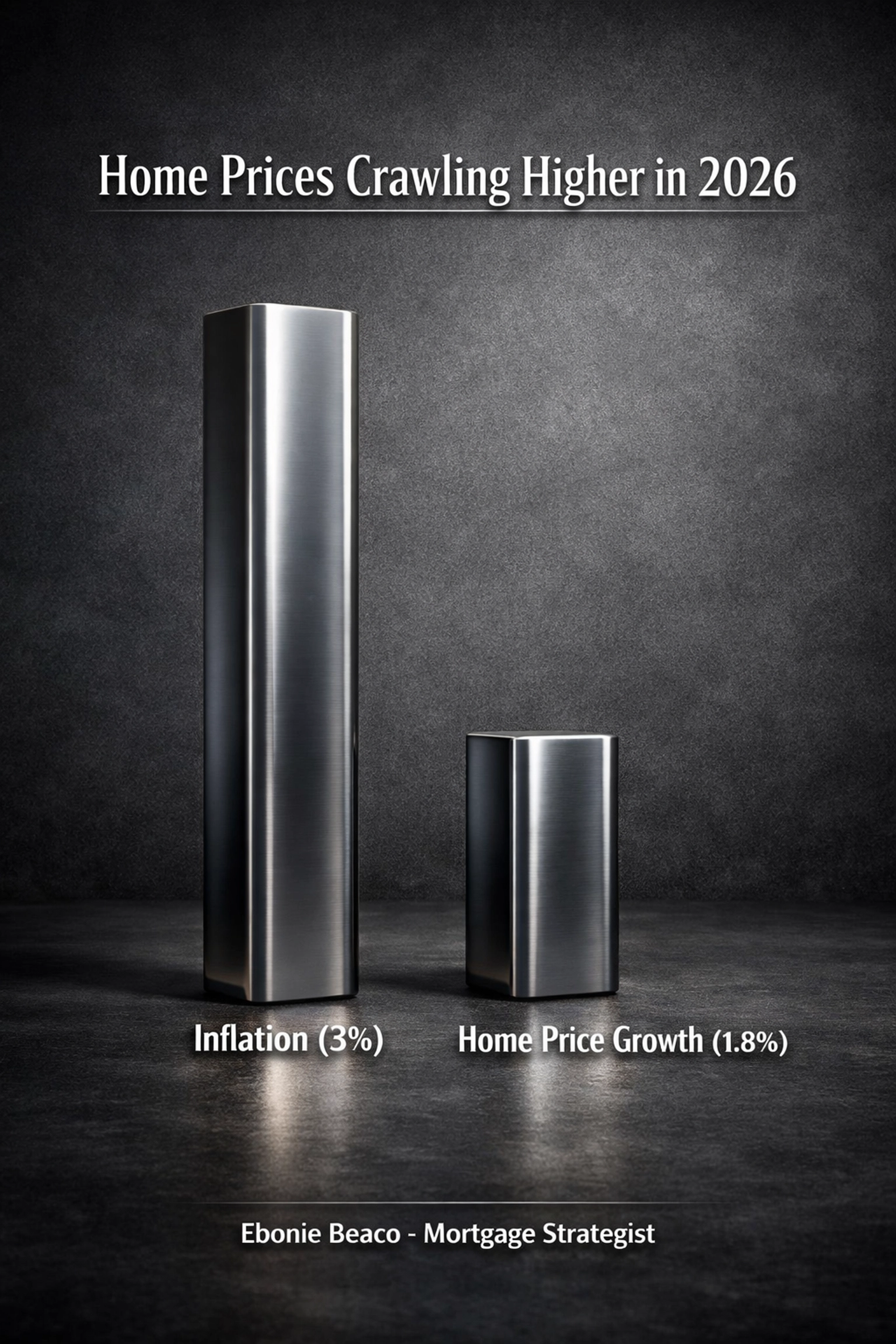 Comparison chart of 3 percent inflation versus 1.8 percent home price growth for the 2026 housing market.