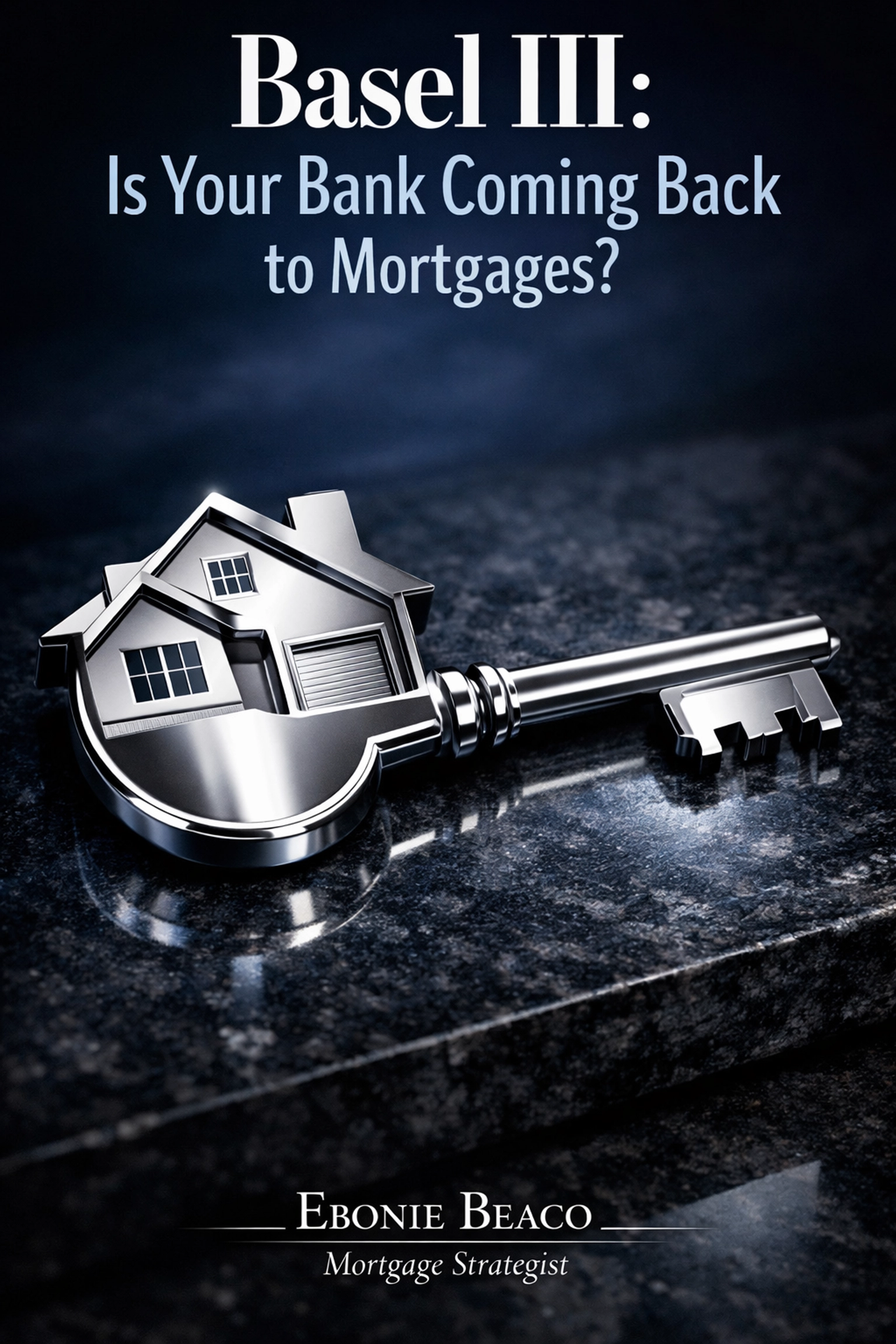 Silver house key on granite, representing bank liquidity and new mortgage loan opportunities for investors.