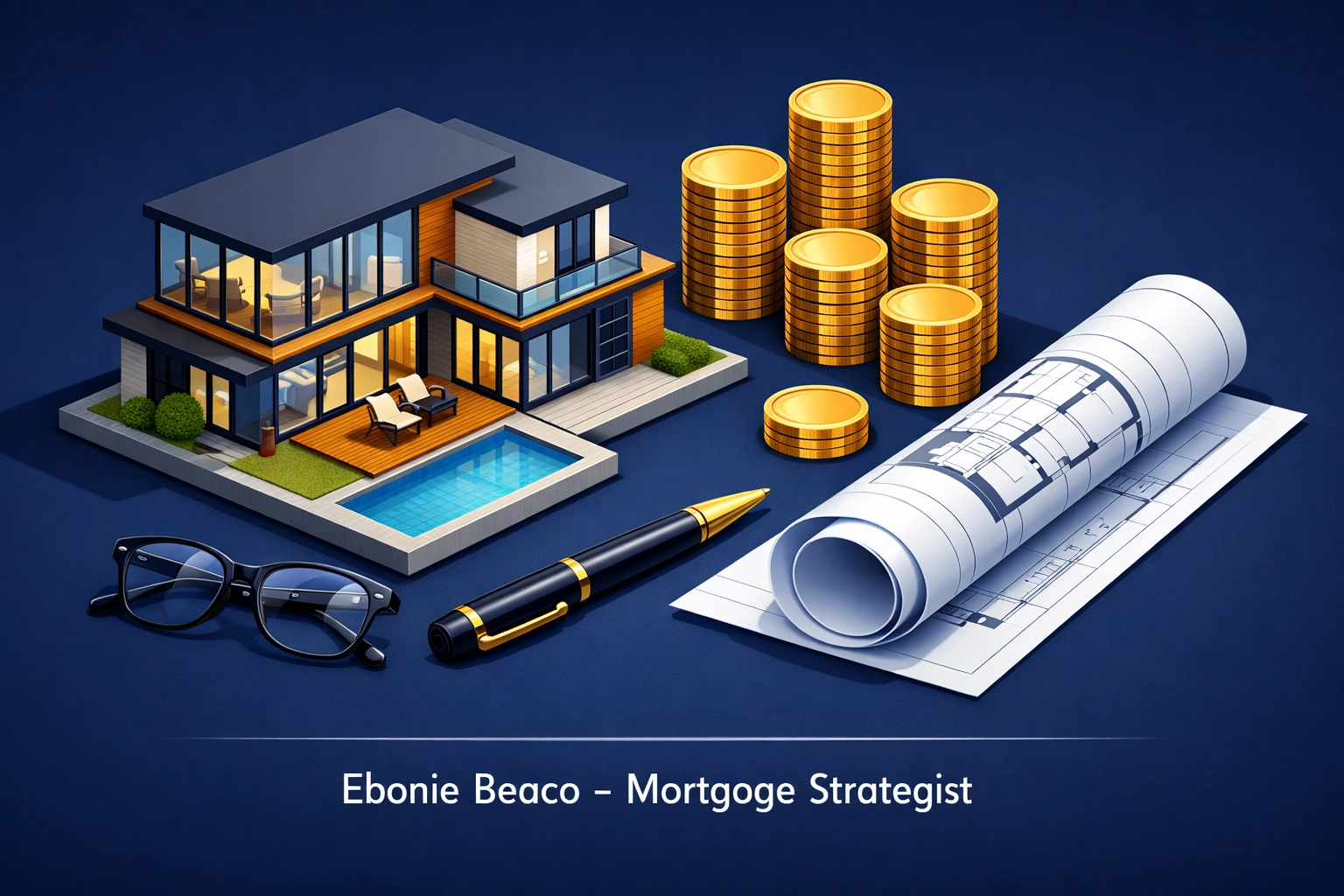 Real estate deal analysis showing a house model and coins for transparent mortgage and loan planning.