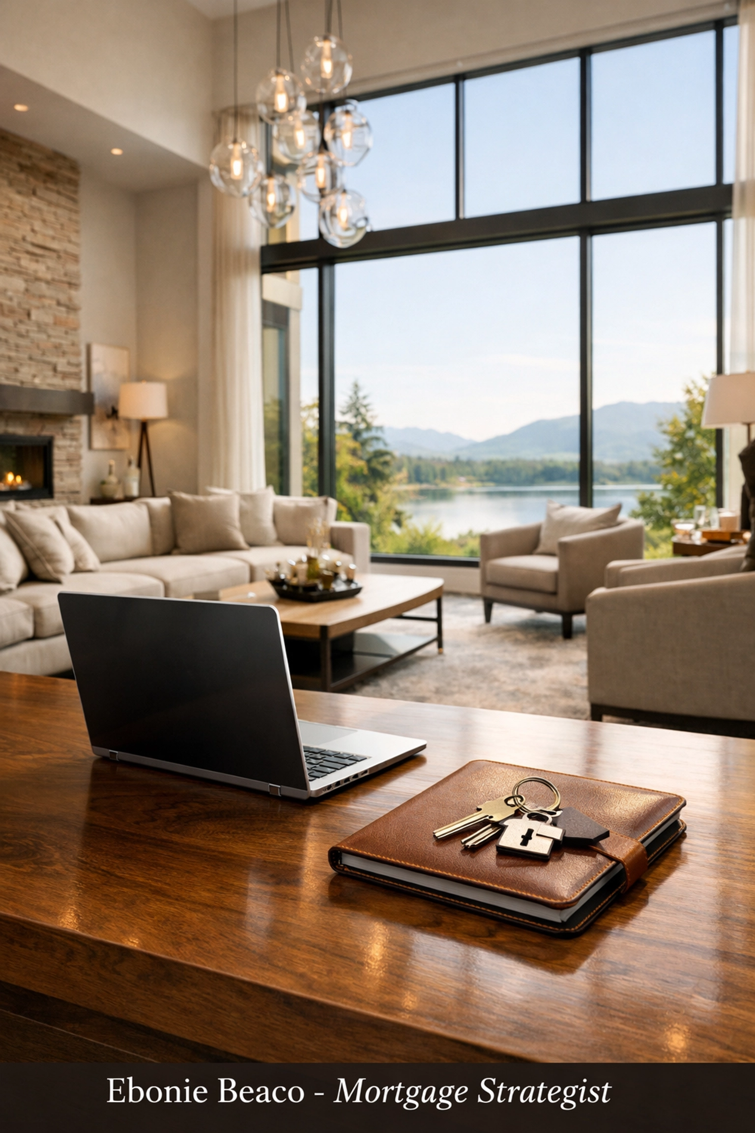 Spacious luxury living room with house keys, symbolizing a successful move-up home purchase strategy.