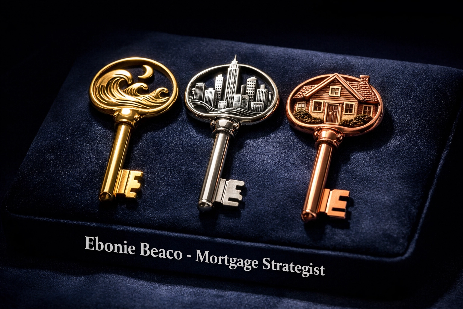 Ornate house keys representing various mortgage options for luxury estates and real estate investments.
