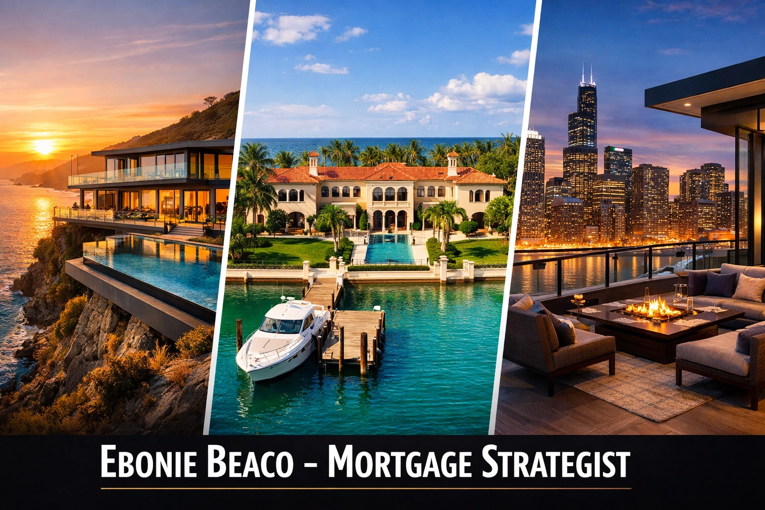Luxury homes in California, Florida, and Chicago requiring high-balance jumbo loan financing.