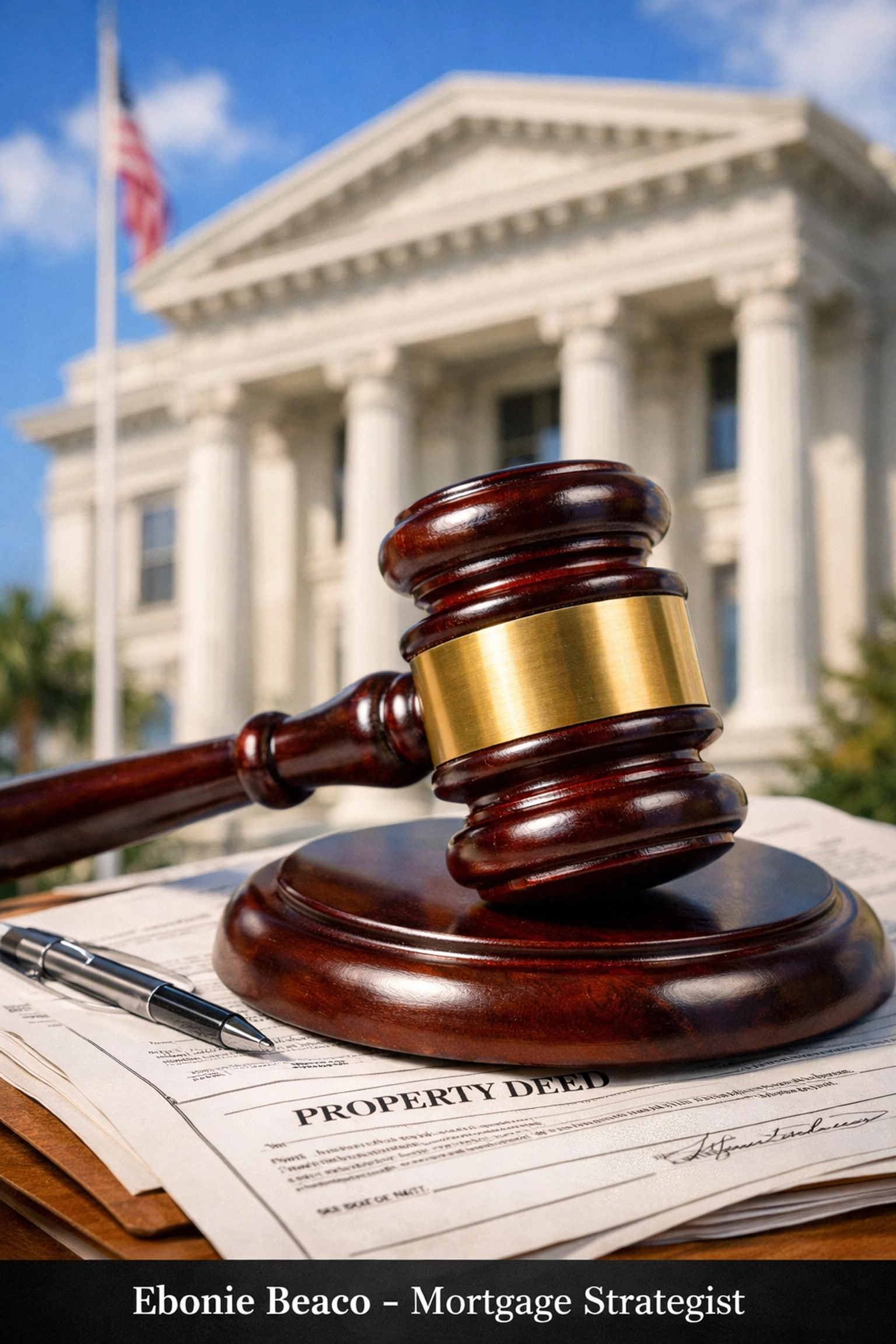 Legal gavel and property deeds representing Florida foreclosure auctions and off-market real estate acquisition channels.