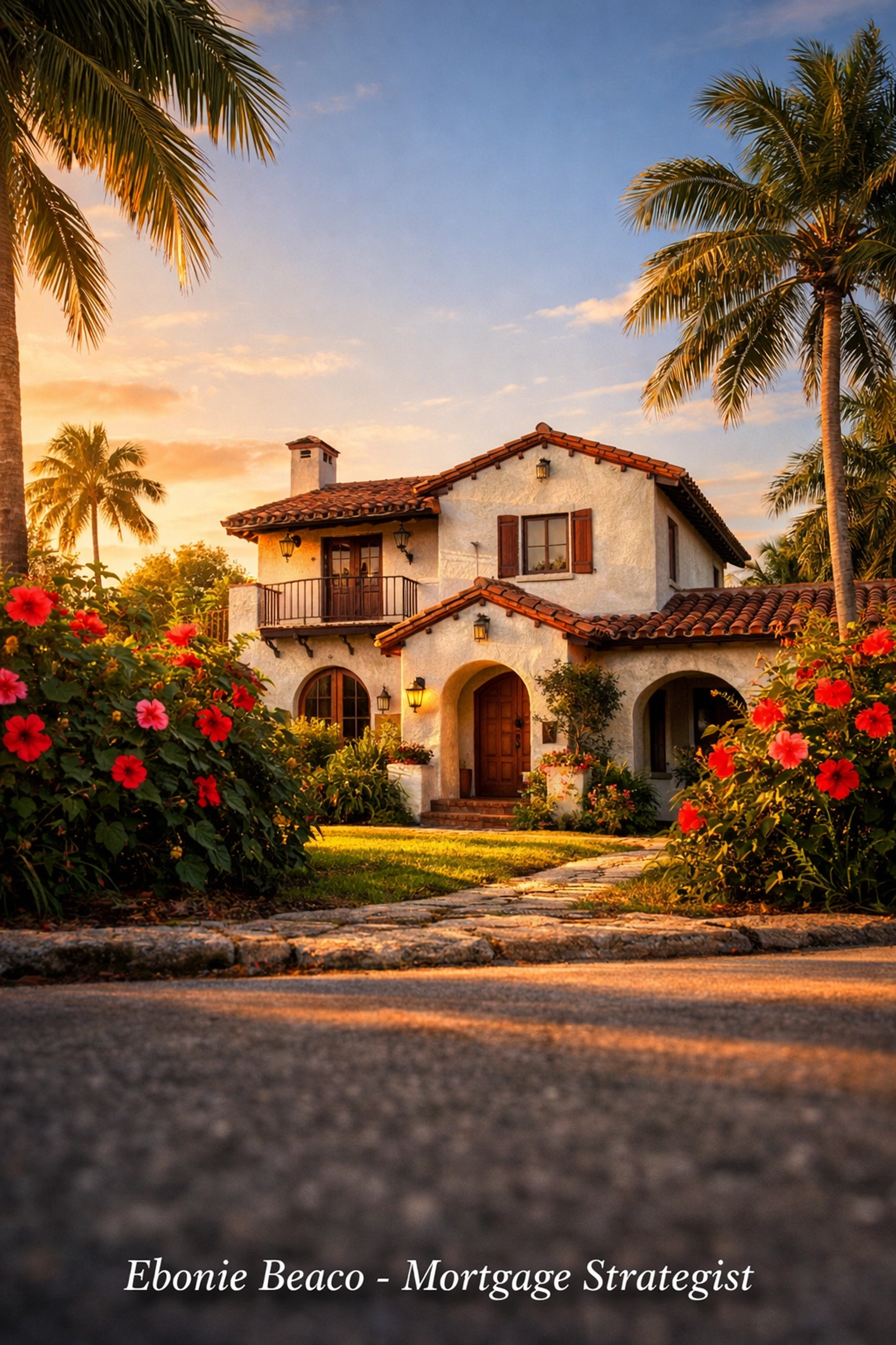 Off-market Mediterranean-style Florida home with palm trees, showcasing a hidden real estate investment opportunity.