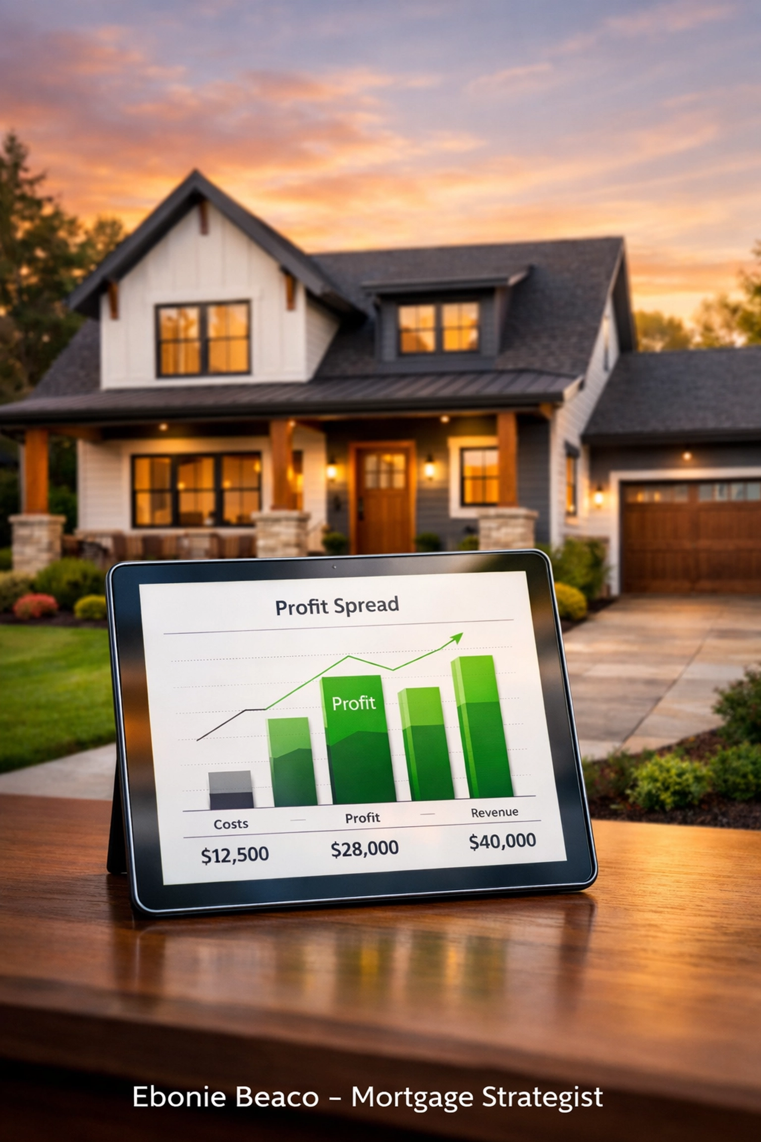 Renovated Atlanta investment property with a chart showing real estate wholesale profit.