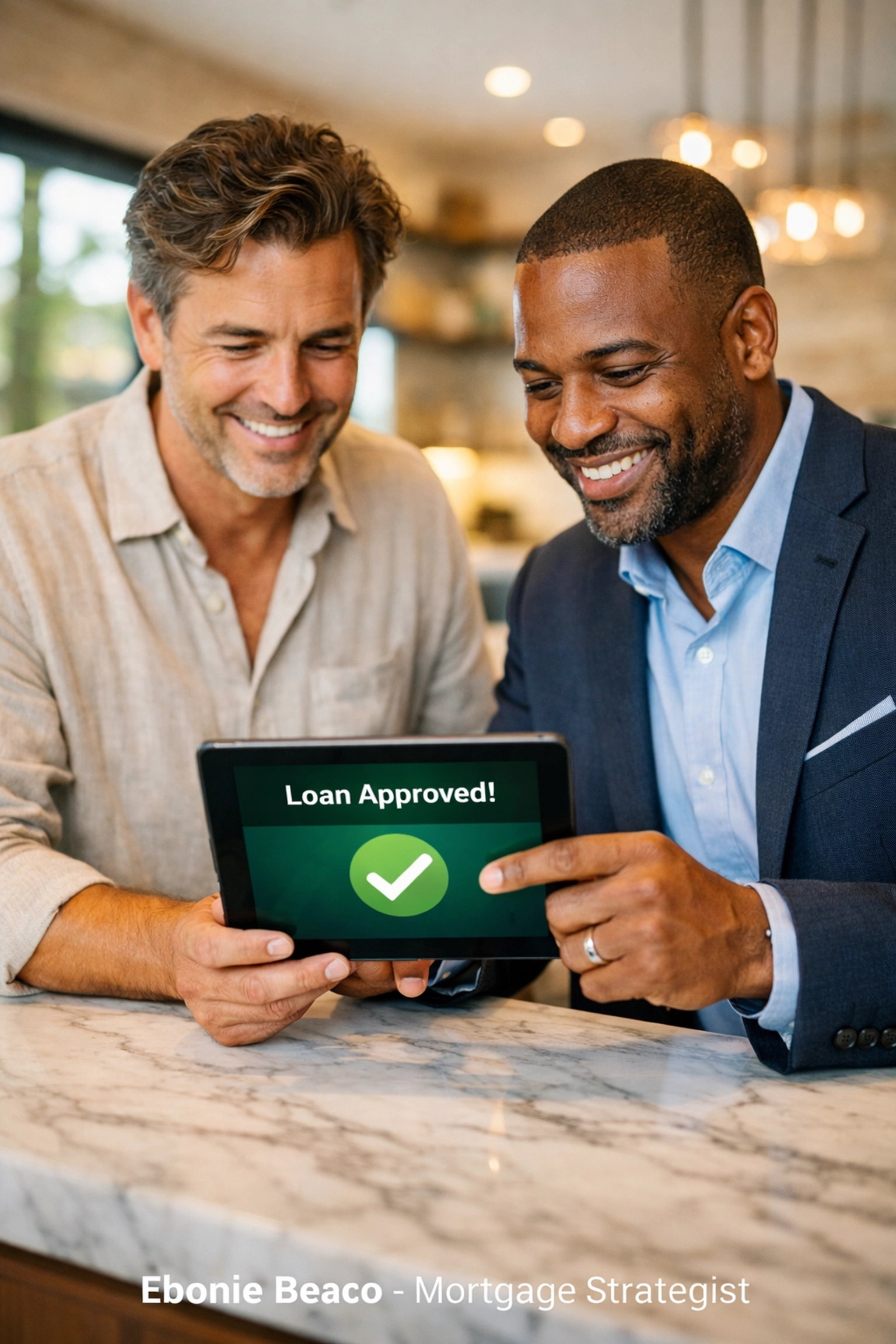 Investors discussing a mortgage loan approval for a California property investment.