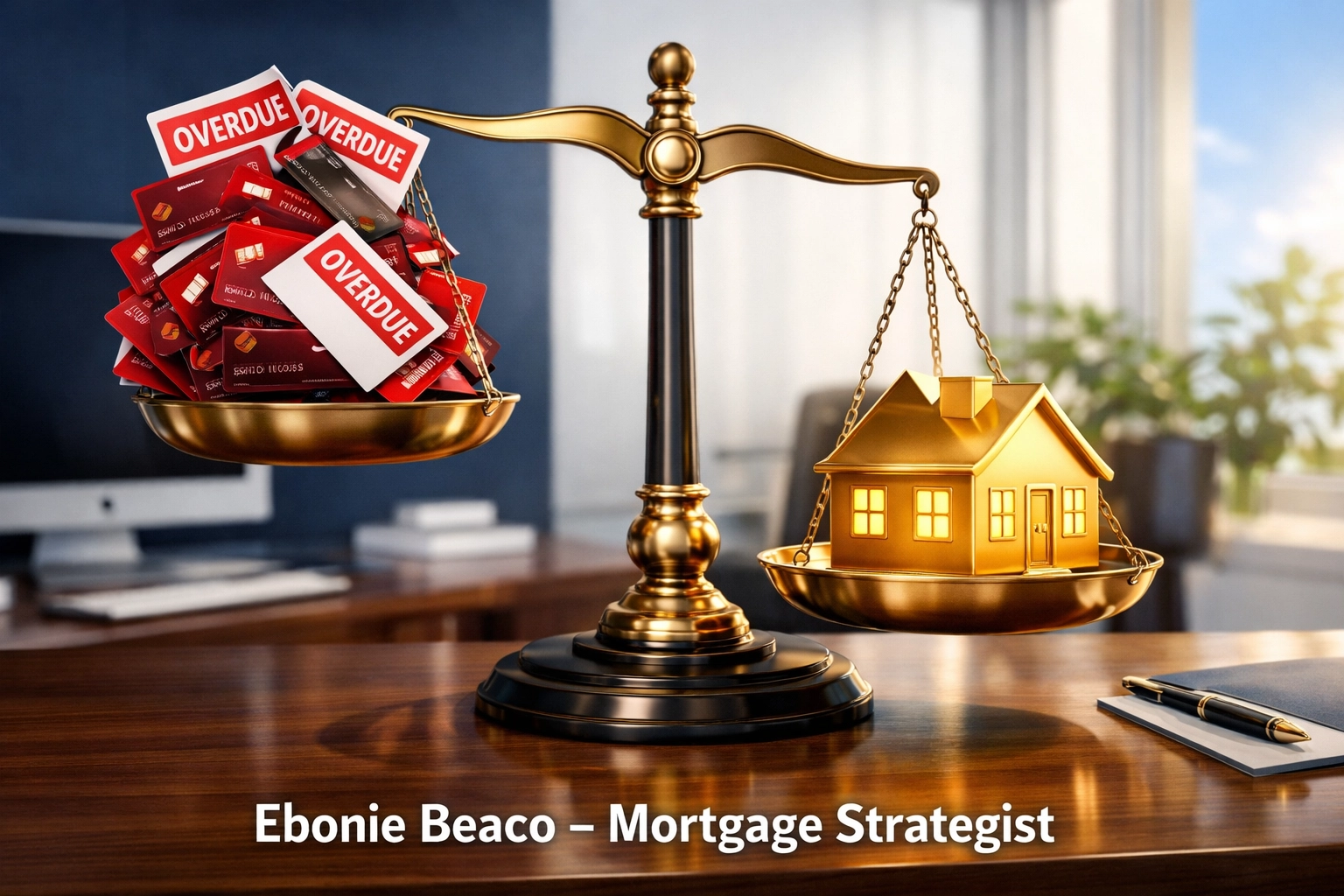 Scale balancing a gold home against high-interest debt to illustrate cash flow savings.