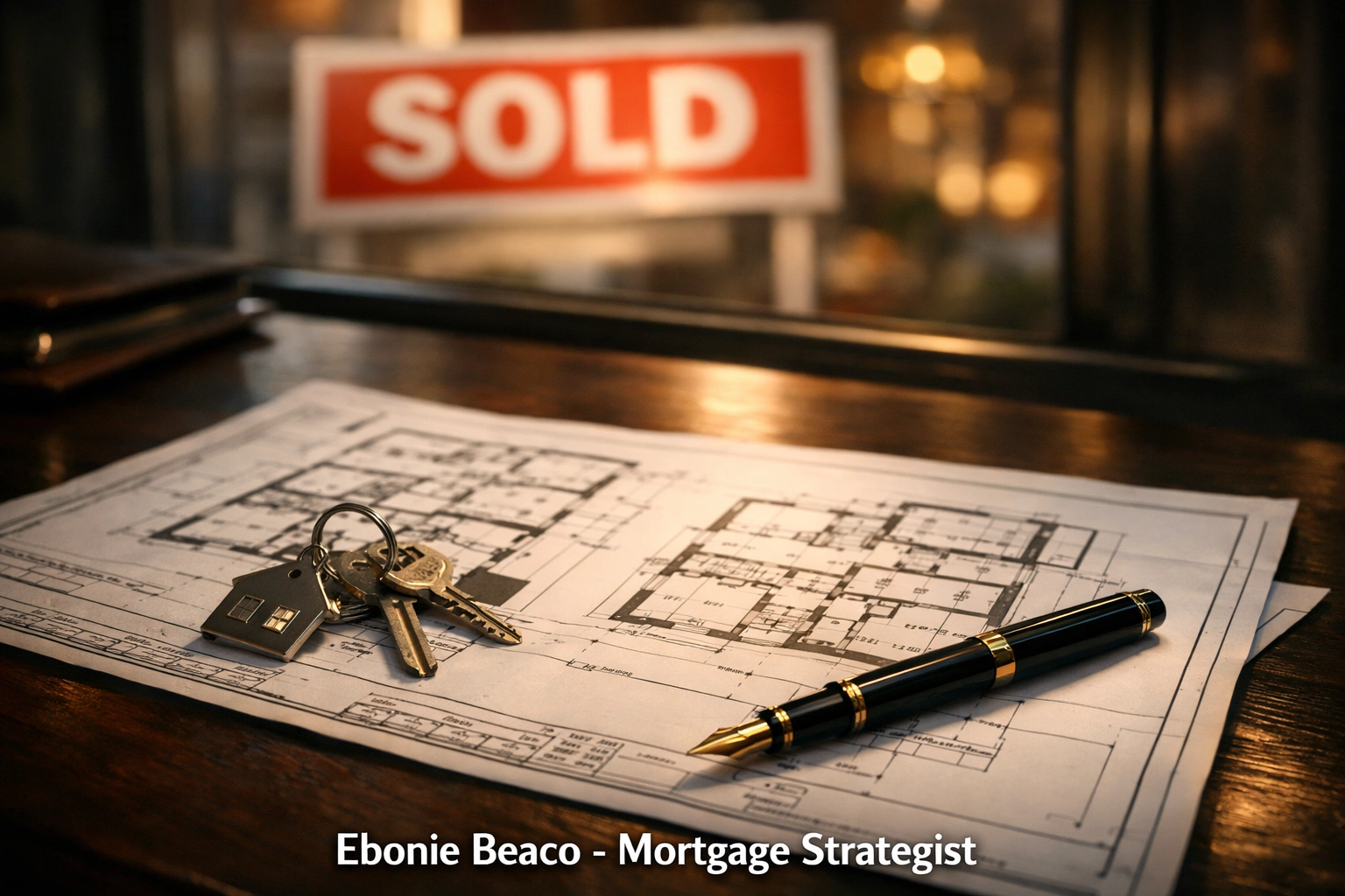 Real estate investor workspace with blueprints for a fix and flip project using home equity.