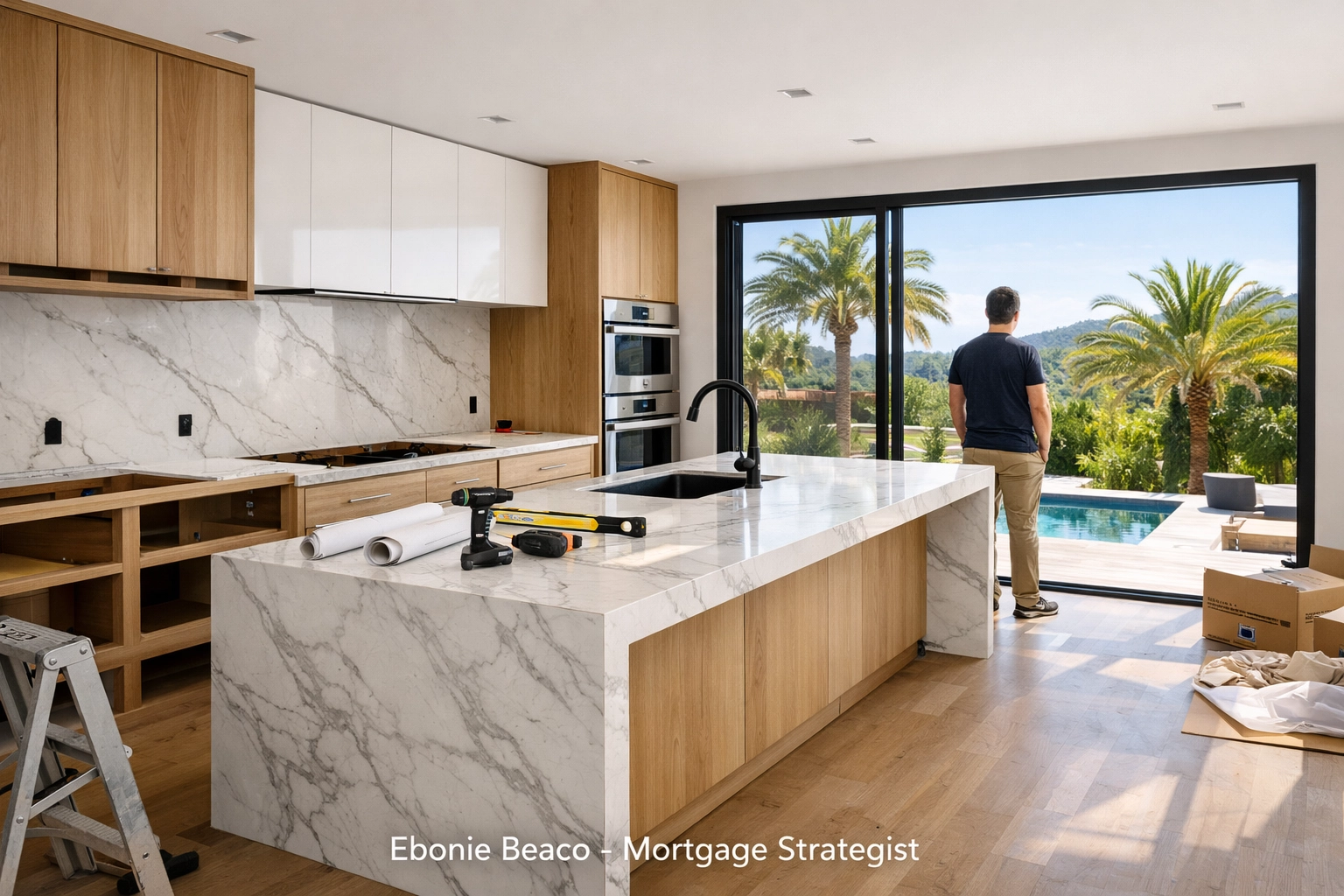 Modern kitchen renovation in a California home funded by a fast-track home equity line of credit.