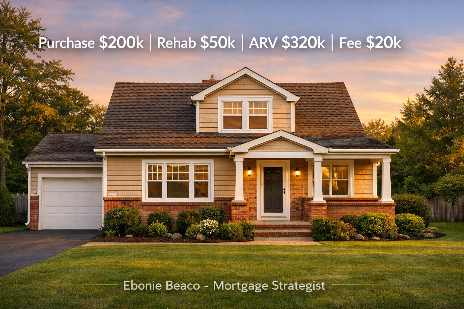 Real estate wholesaling deal breakdown on a suburban house showing rehab costs and after repair value.