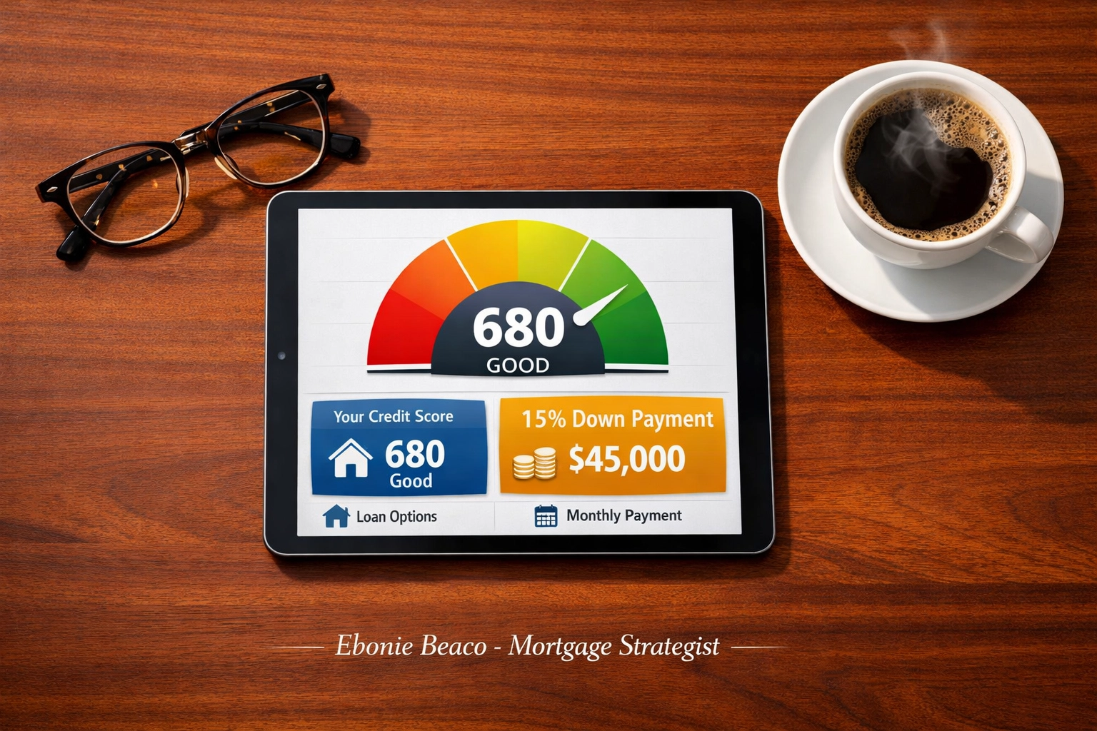 1099 income loan qualification infographic showing a 680 credit score and 15% down payment requirement.