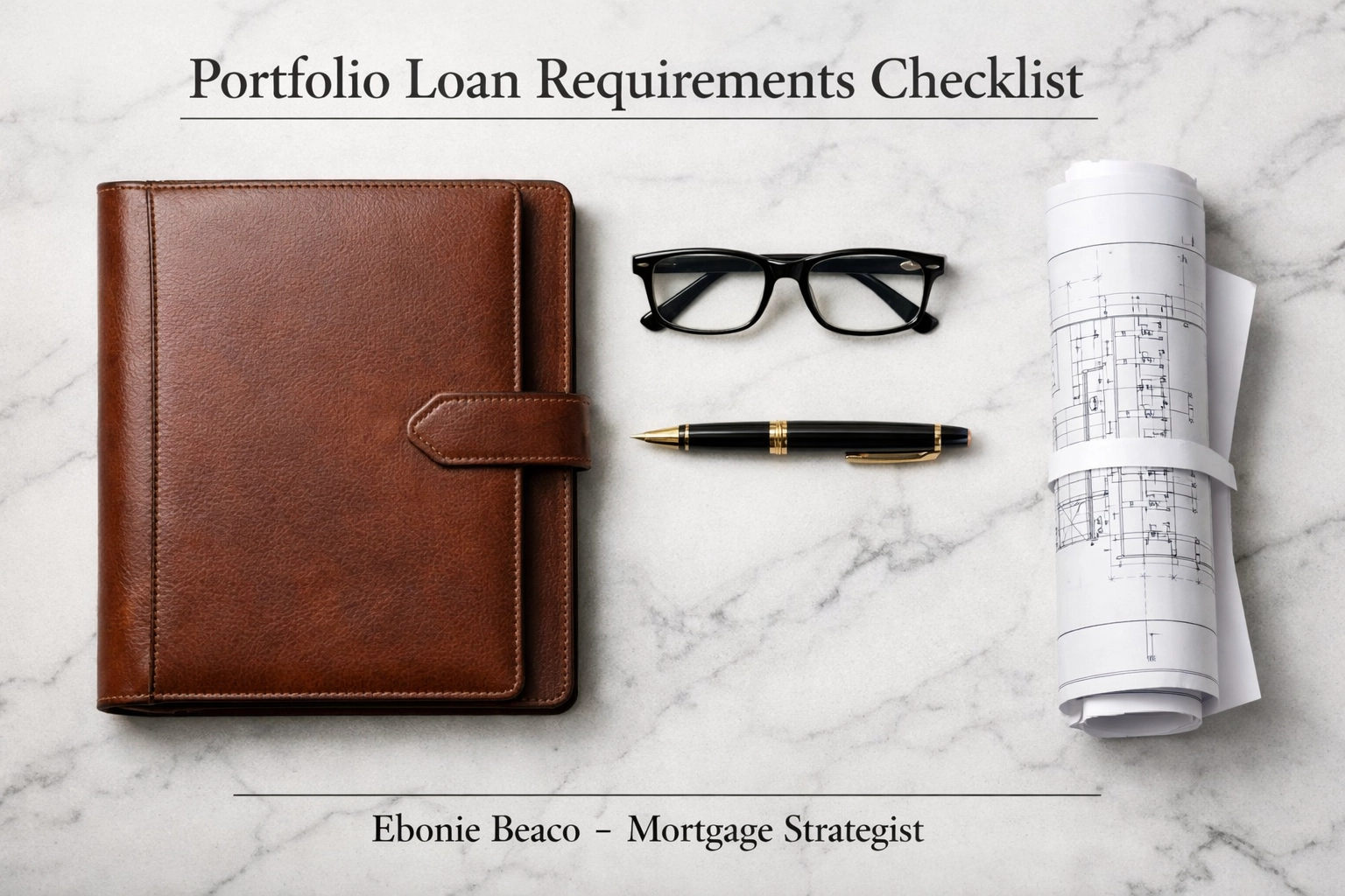 Professional documents and blueprints detailing the portfolio loan requirements checklist for borrowers.