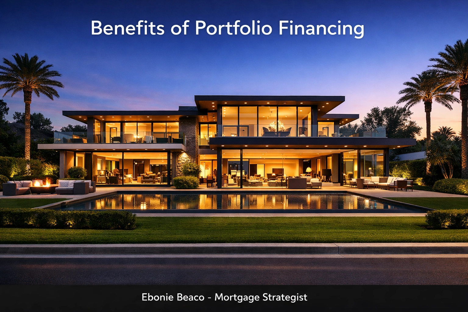 Modern luxury home at night showcasing the benefits of portfolio financing for high-value properties.