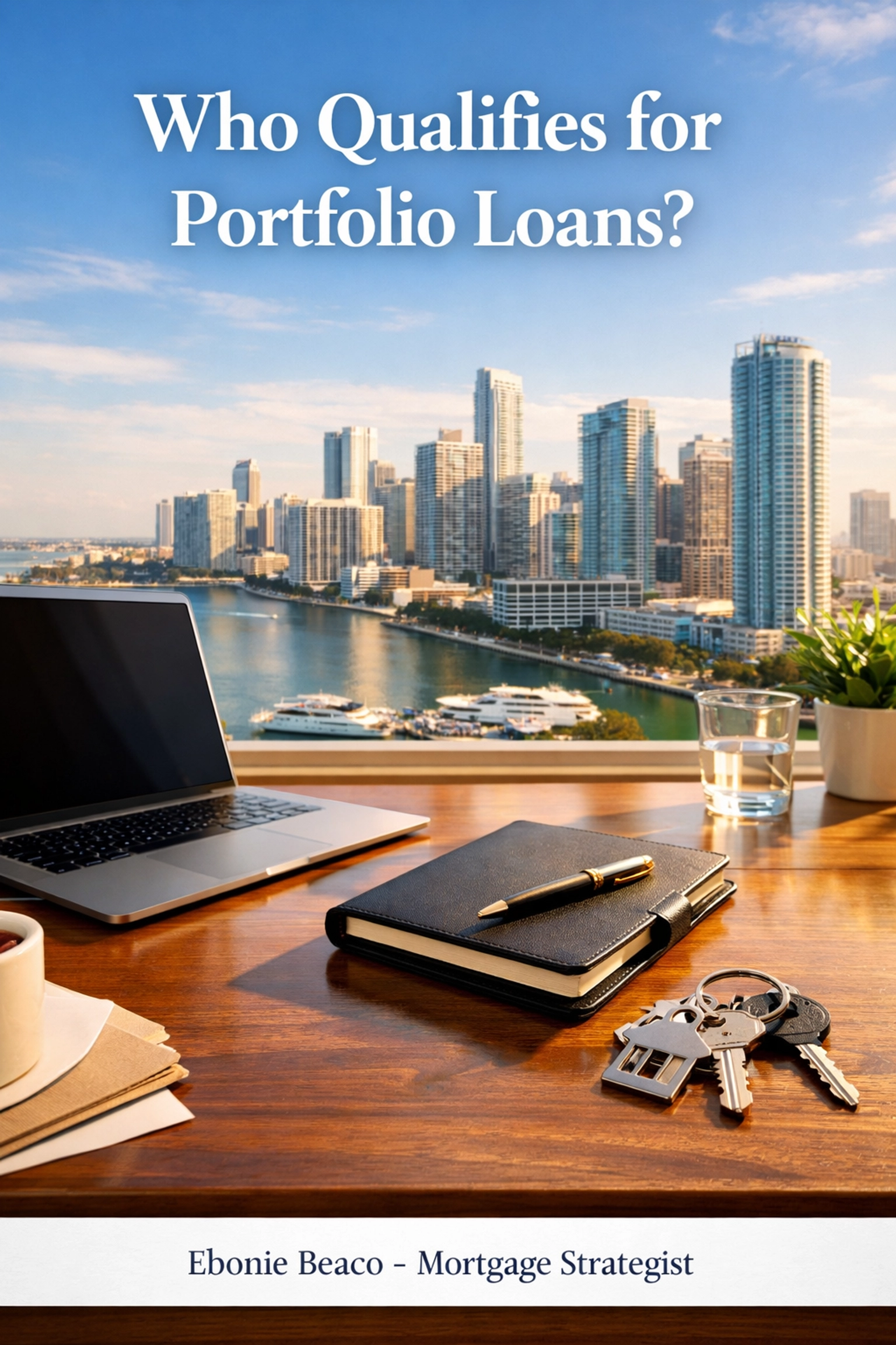 Modern home office with a city view highlighting portfolio loan qualification for self-employed borrowers.