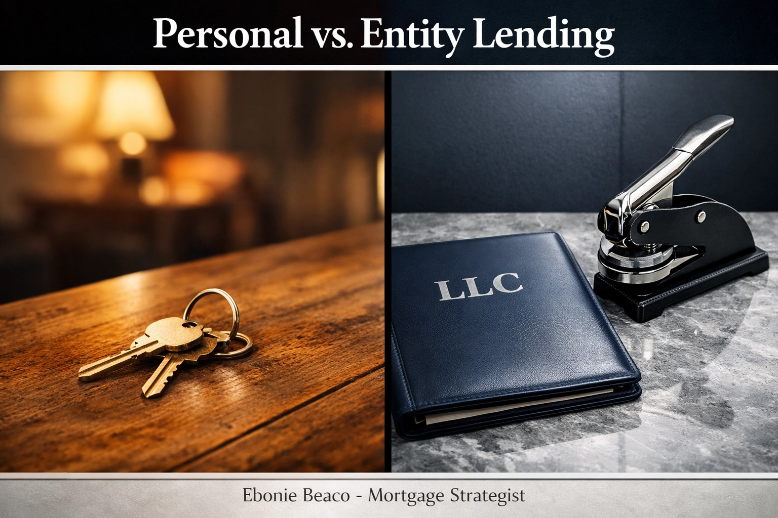 Comparison of personal vs entity lending for real estate investors using LLC and corporate structures.