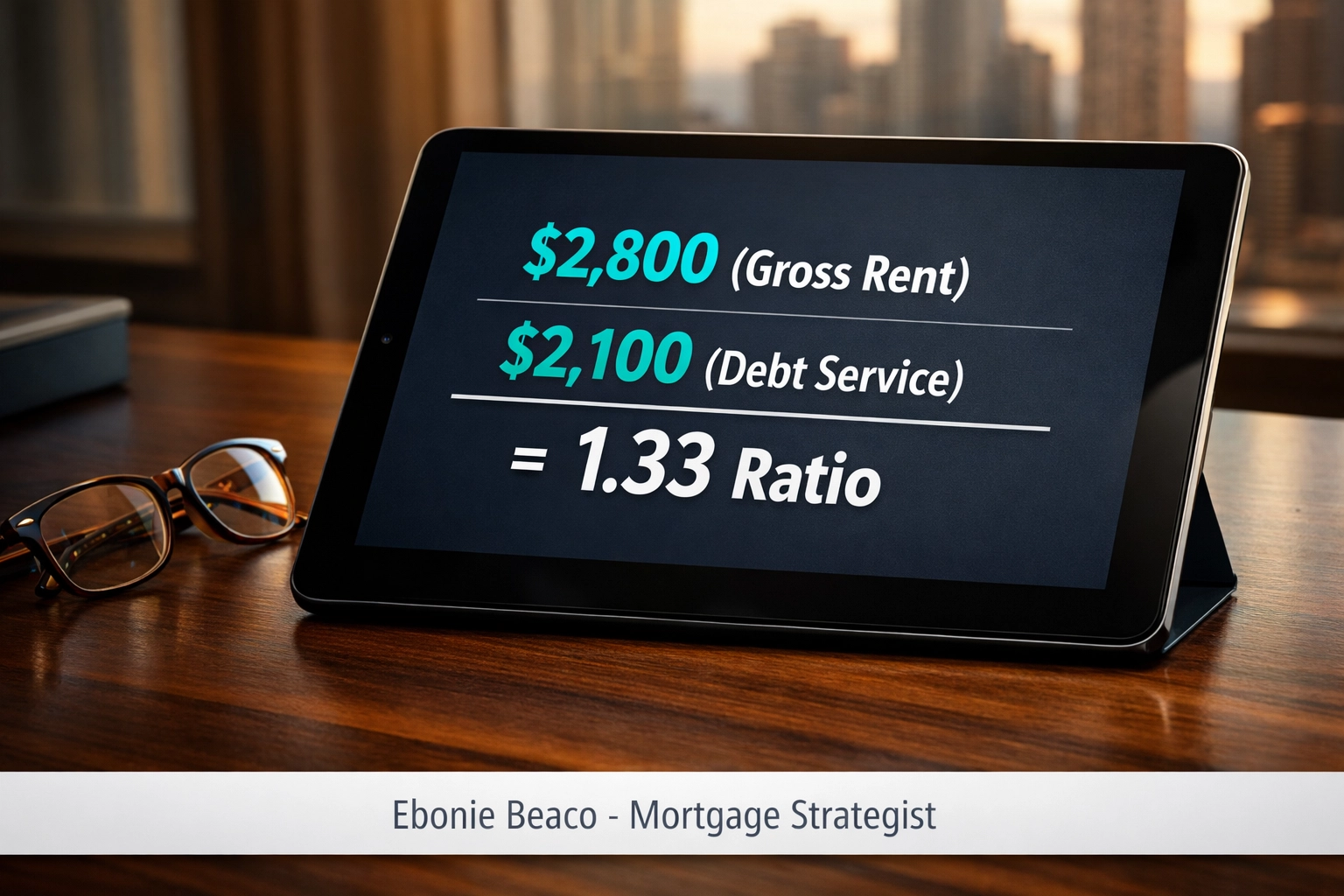 DSCR ratio calculation showing rental income exceeding monthly mortgage debt for an investor loan.