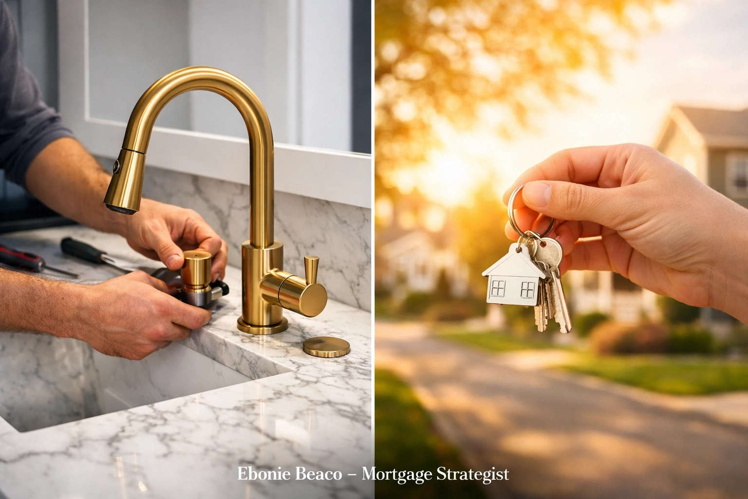 Interior kitchen renovation and house keys representing home equity and cash-out refinance strategies.