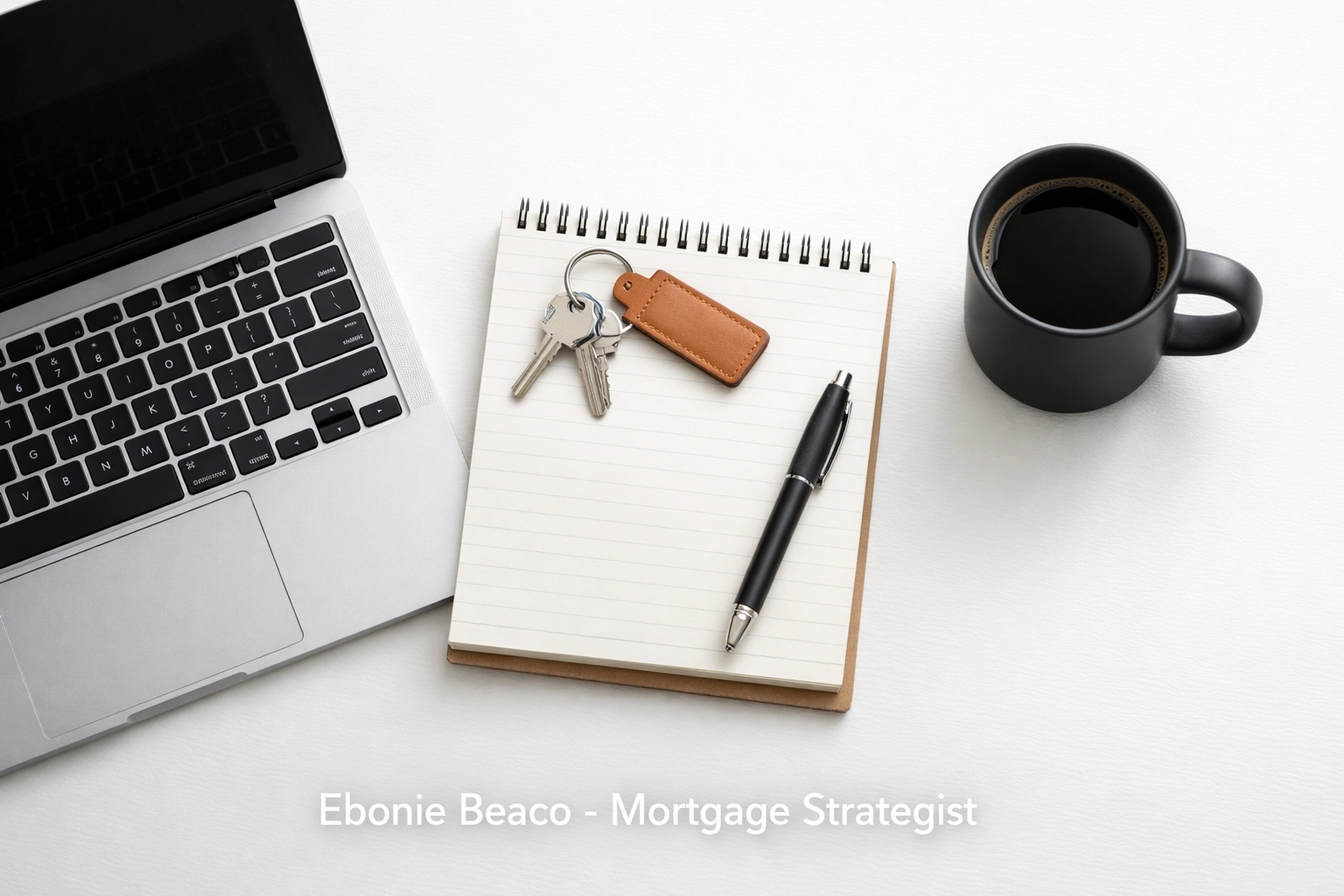 Entrepreneur workspace with house keys representing the start of a real estate investment financing plan.