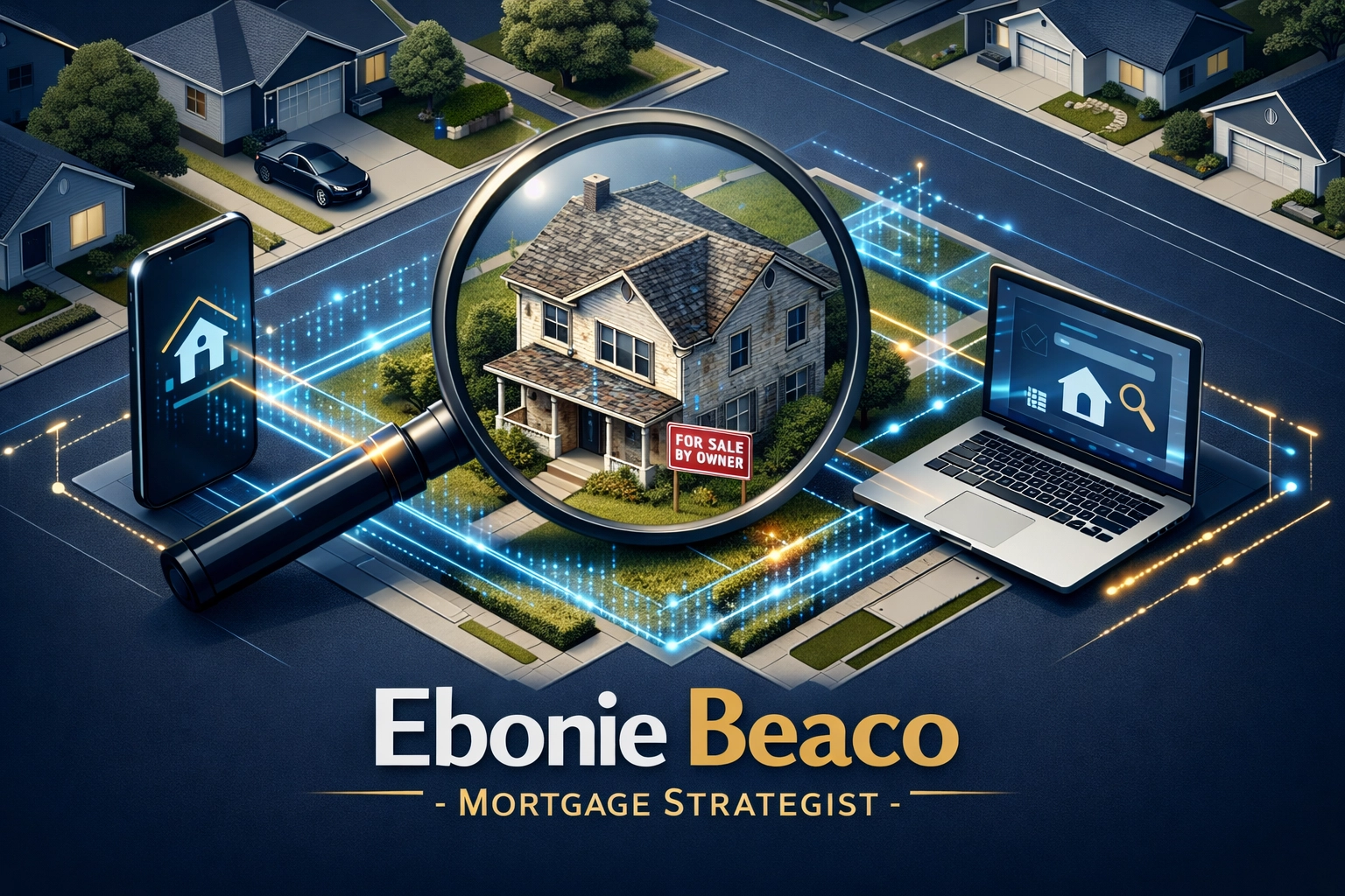 Digital search process for finding motivated property owners using skip tracing in a suburban neighborhood.