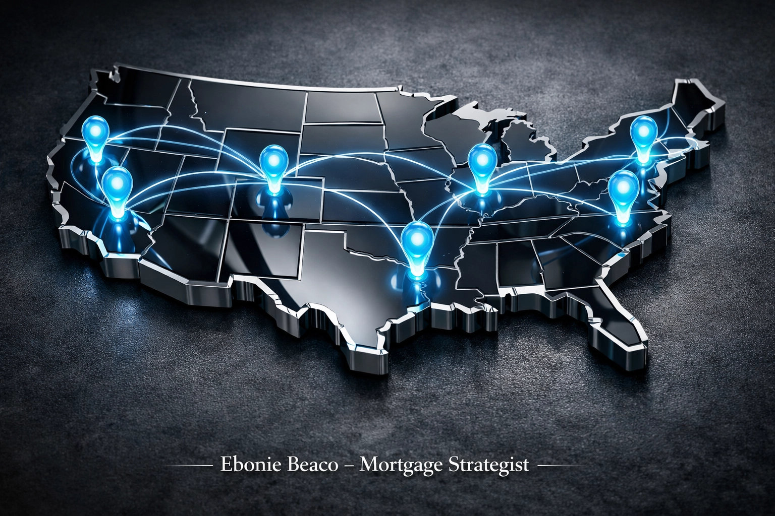 A map of the United States with pins representing geographic expansion for a virtual wholesaling business.