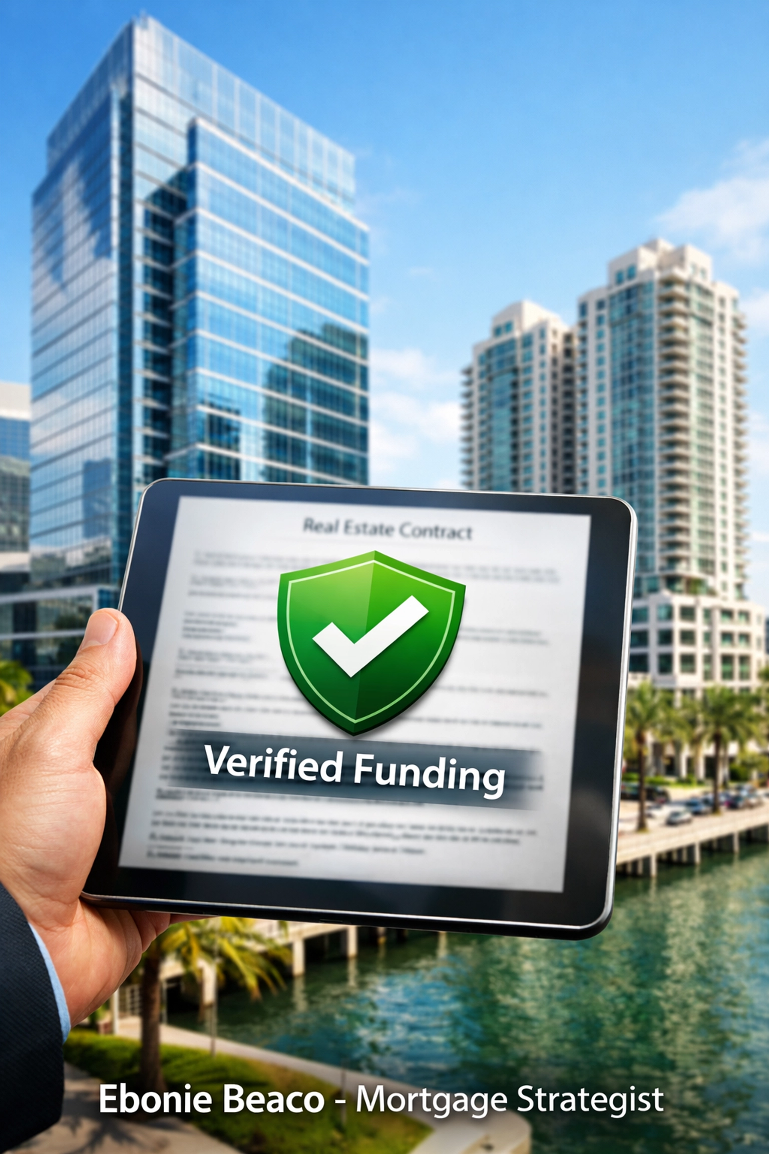 Digital tablet showing verified funding for a real estate contract to ensure reliable closing for investors.