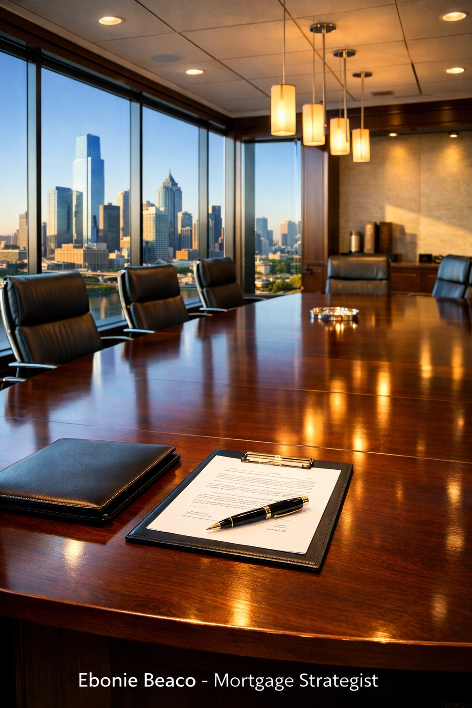 Modern title company conference room where wholesale real estate investors finalize assignment contracts.
