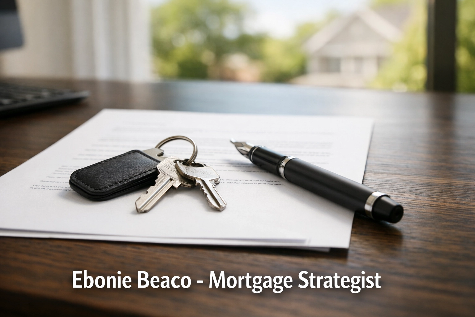 Silver house keys and a fountain pen on top of a signed real estate wholesale purchase agreement.