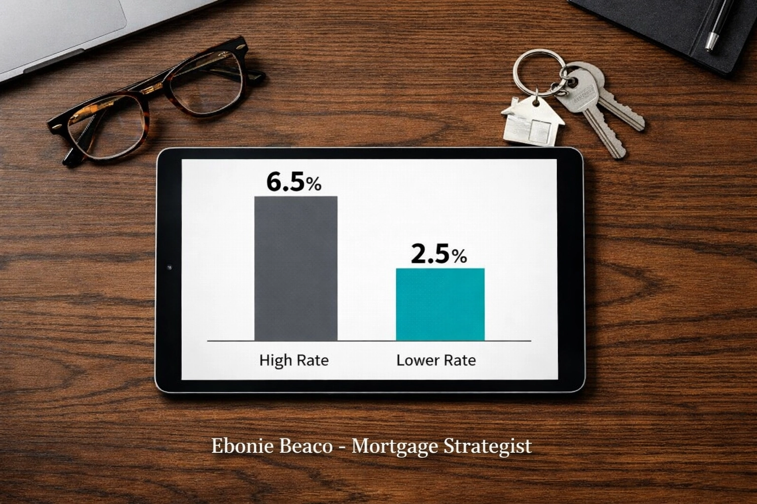 A chart comparing competitive Illinois HELOC rates to national averages displayed on a tablet with house keys.
