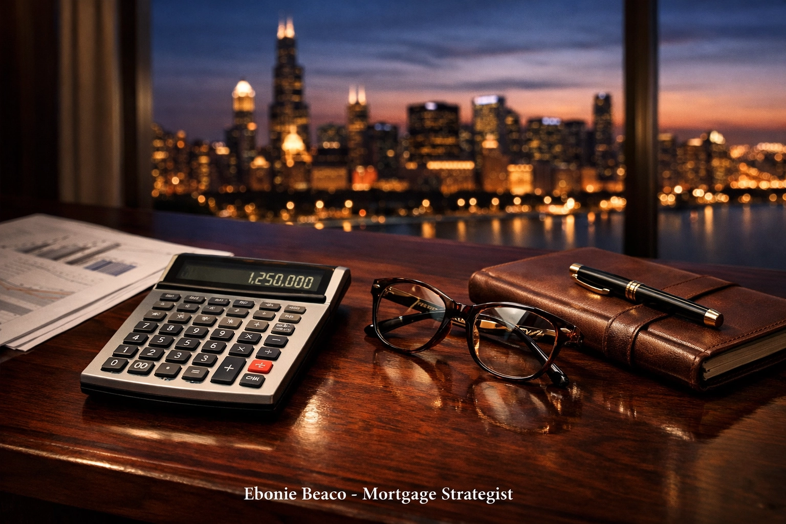 Real estate investor's workspace showing a calculator used for DSCR loan and rental property analysis.