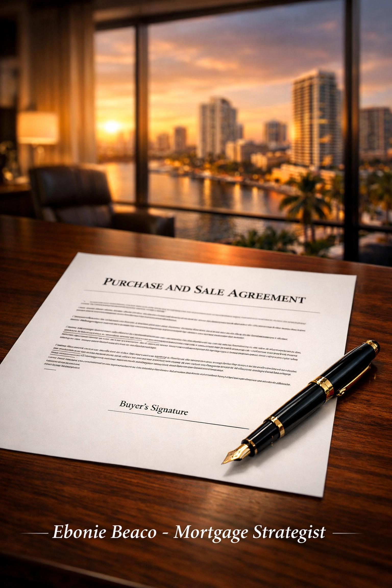 A Florida purchase and sale agreement contract on a desk, ready to lock in an off-market wholesale deal.