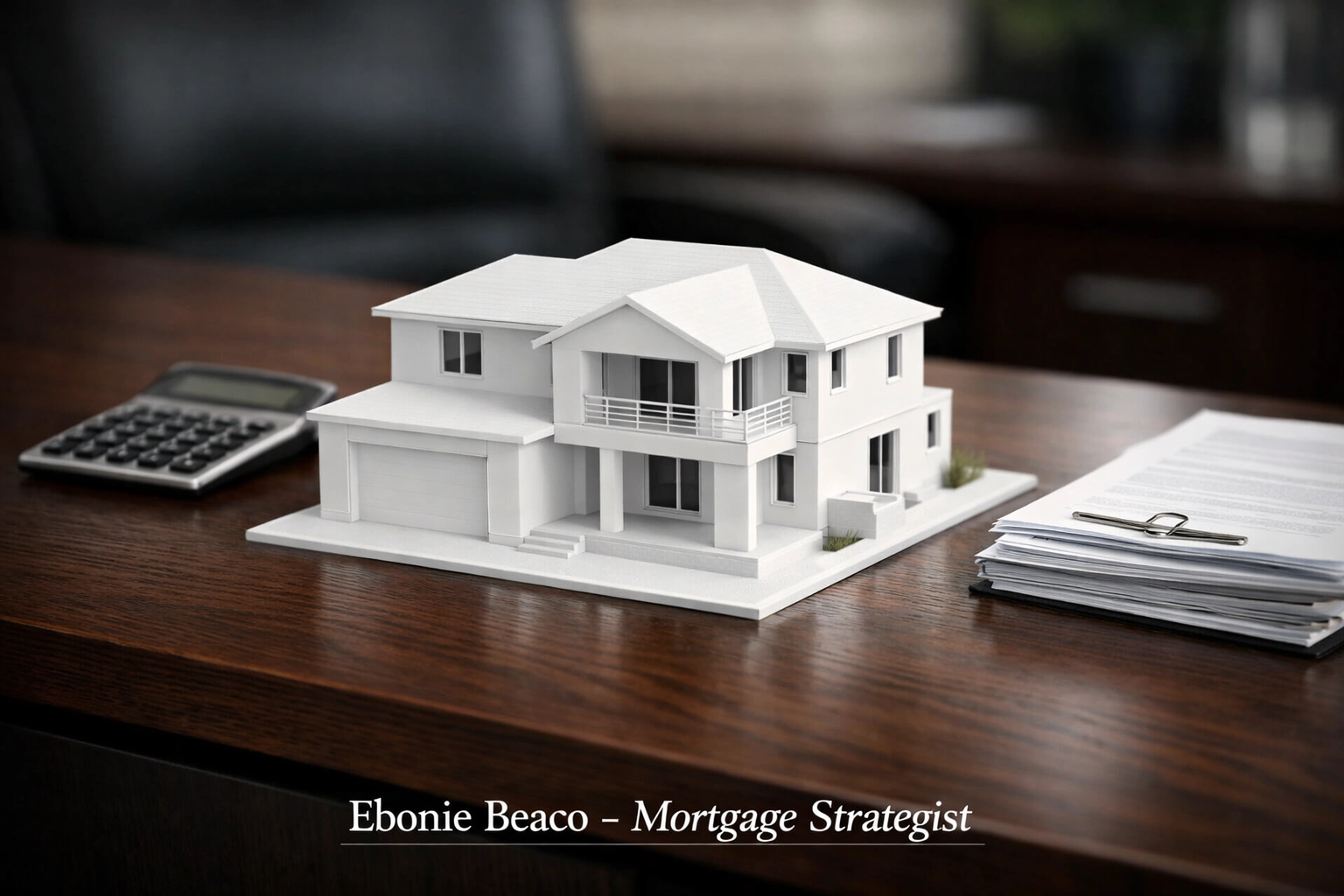 Architectural house model with a calculator and mortgage documents representing home equity ROI calculations.