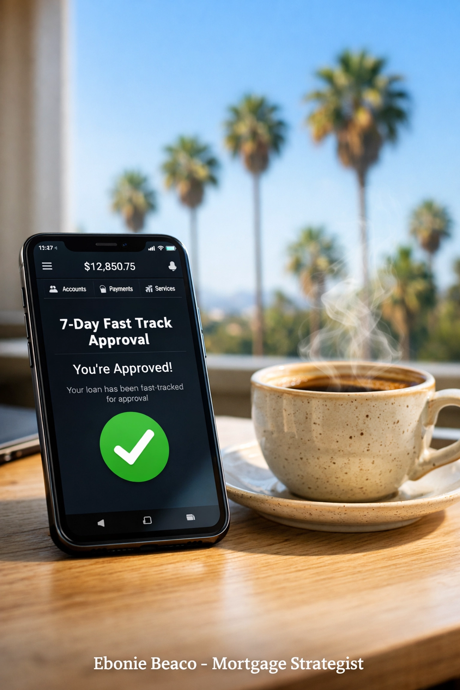Mobile phone displaying a 7-day HELOC approval notification for fast access to home equity.
