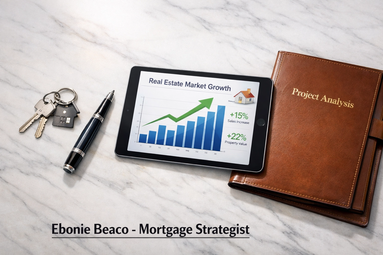 Real estate investment growth charts and house keys illustrating a successful fix and flip loan closing.
