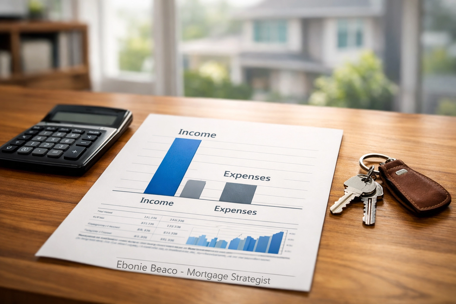 Financial report on a desk showing rental income exceeding debt for a DSCR loan from a California lender.