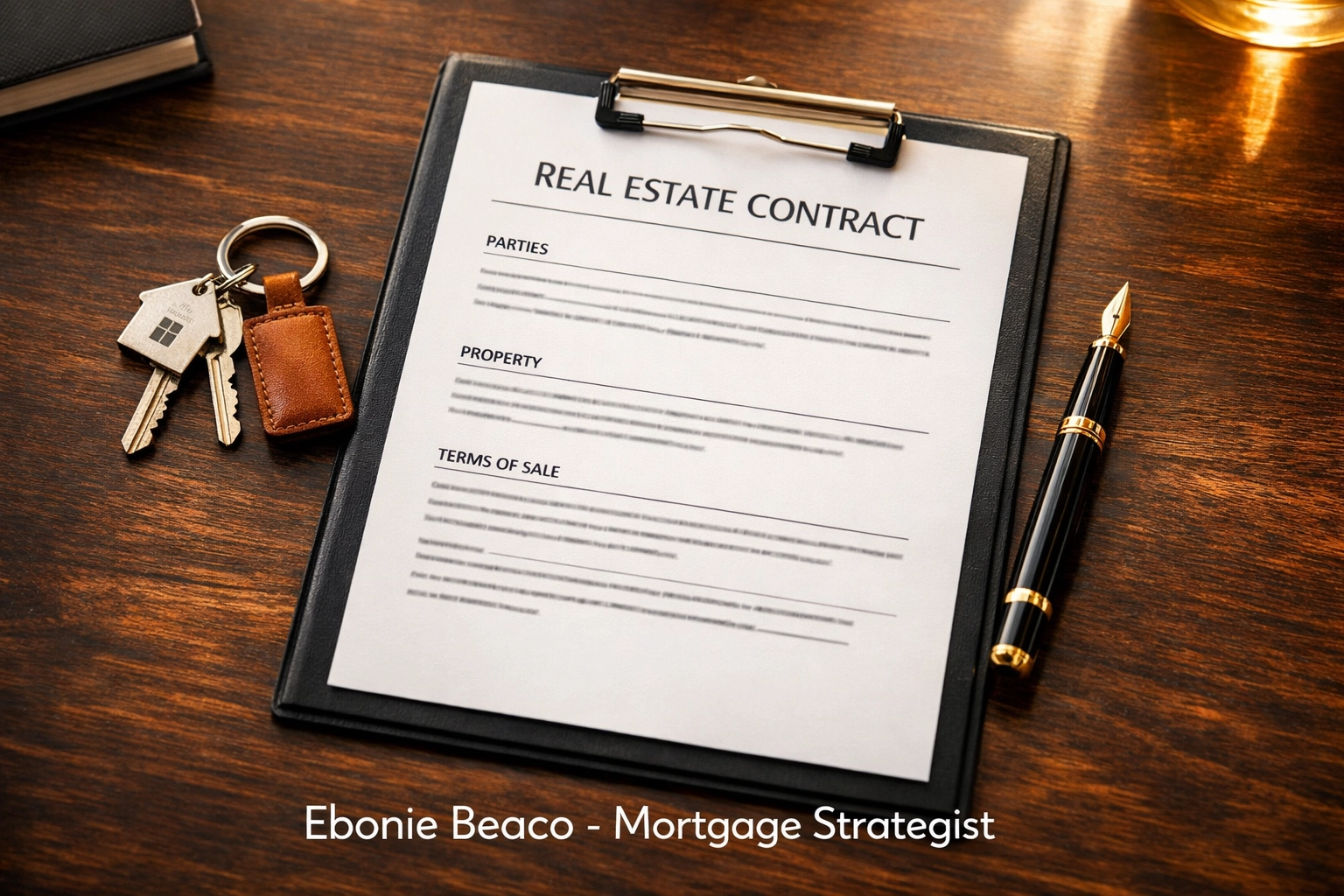 Real estate wholesale contract and house keys on a desk, representing the logistics of a successful property closing.