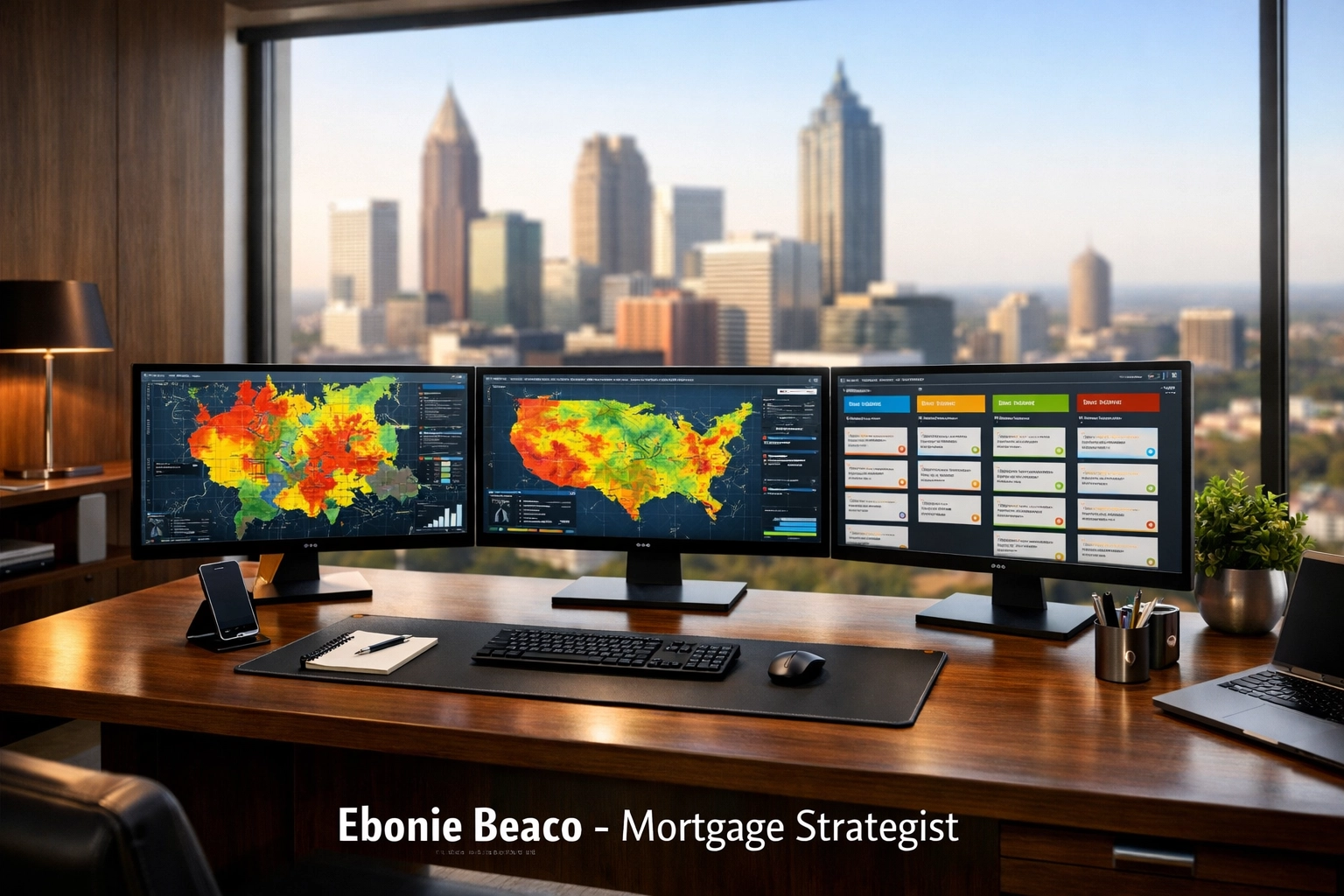 Modern office setup with real estate market data used for scaling wholesale businesses in Atlanta.