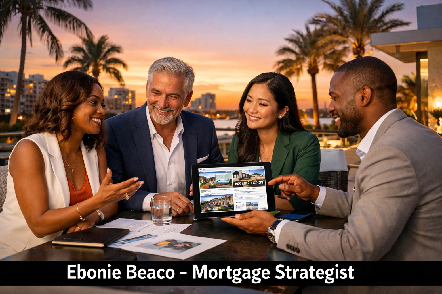 Real estate investors discussing property portfolios and investment financing in a high-growth Florida market.